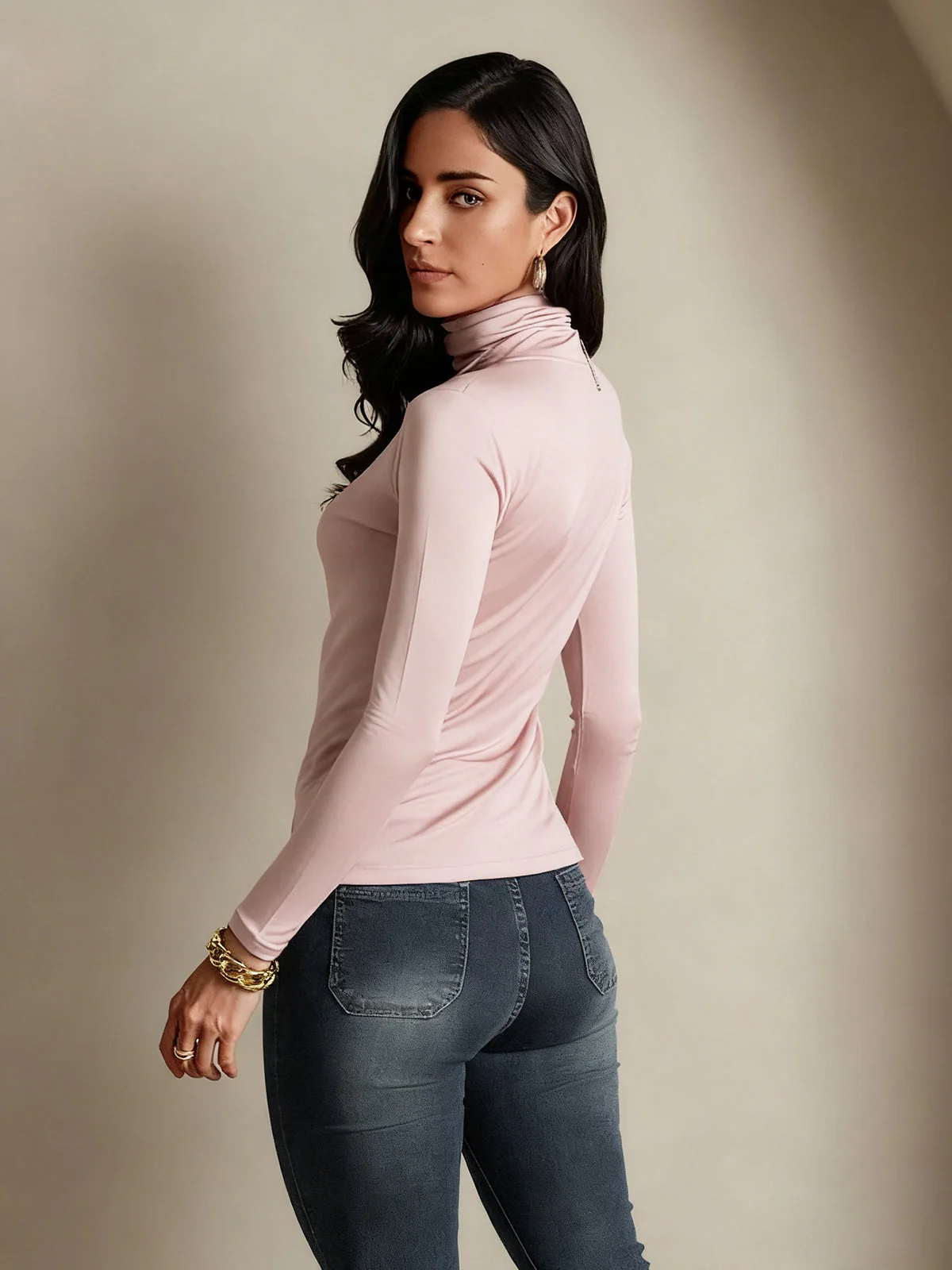 Silk Long Sleeve High Neck Women's Top - Image 47