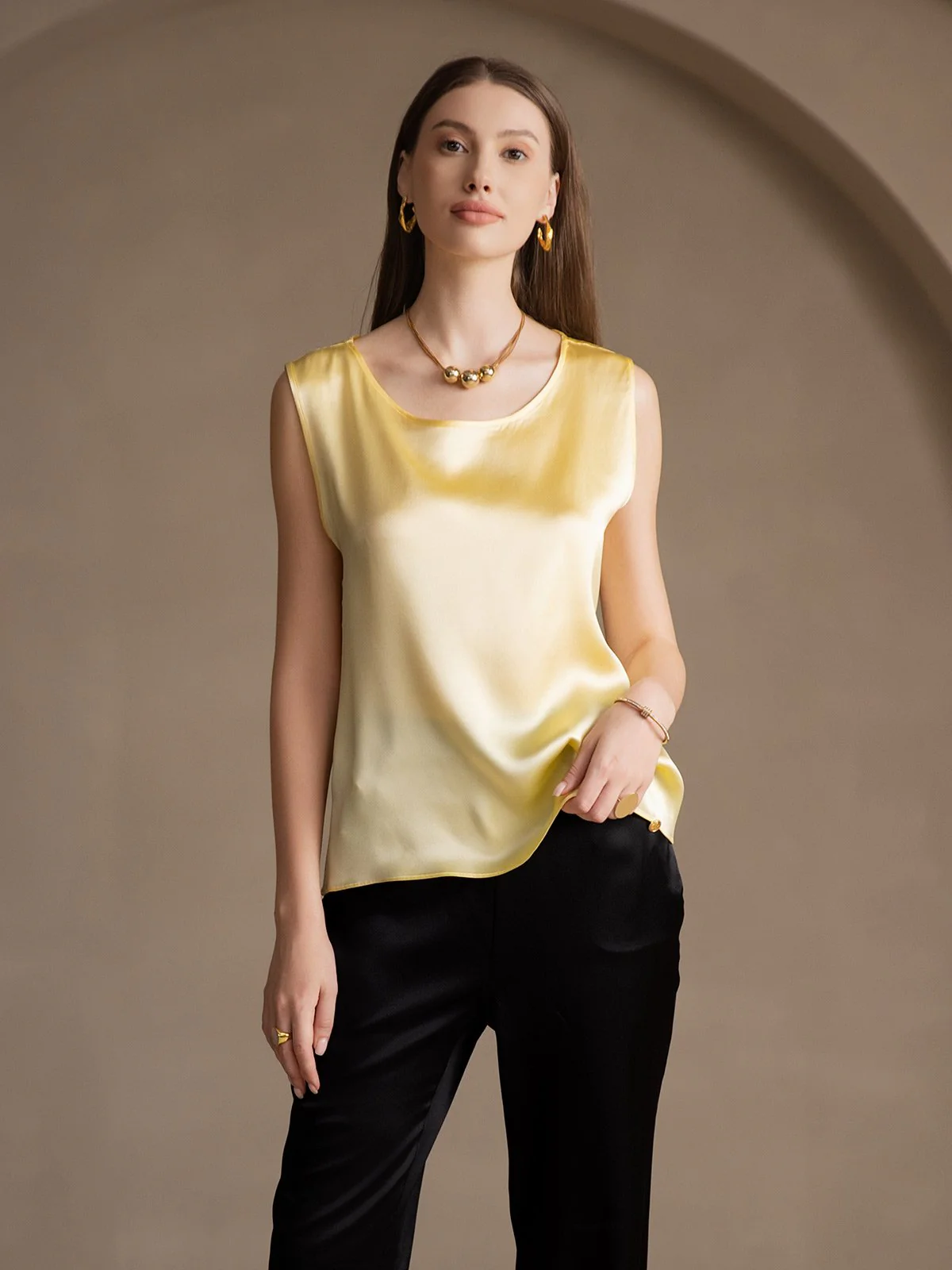 19Momme Silk Sleeveless Round Neck Women's Tank Top - Image 49