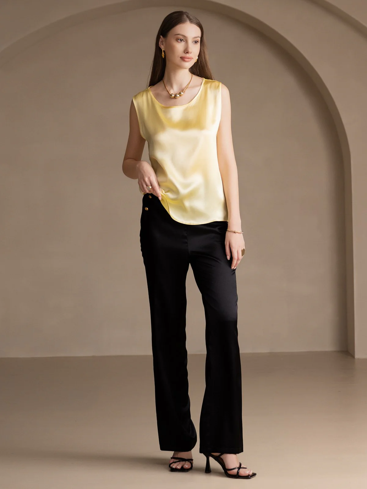 19Momme Silk Sleeveless Round Neck Women's Tank Top - Image 54