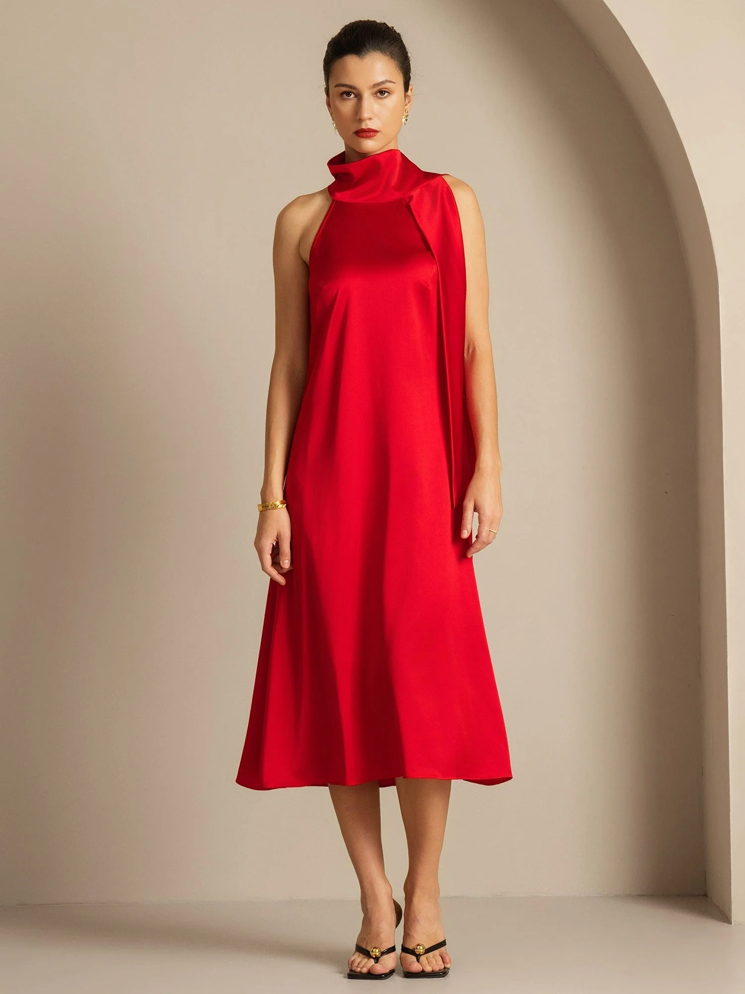 19Momme Silk Sleeveless Tie Neck Midi Dress - Image 11