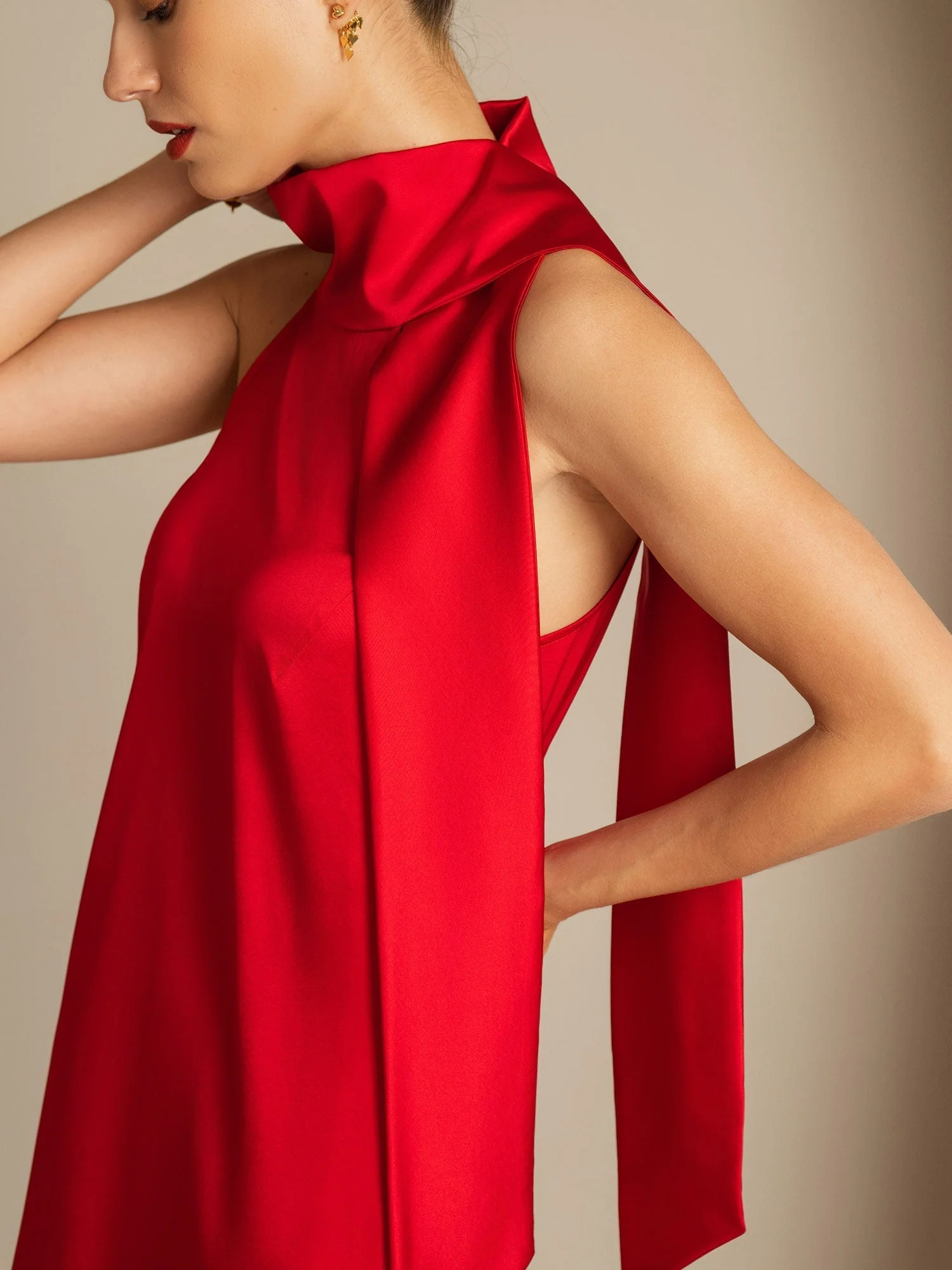 19Momme Silk Sleeveless Tie Neck Midi Dress - Image 13