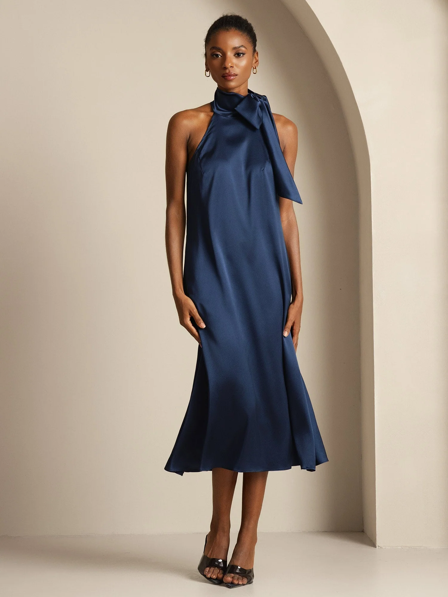19Momme Silk Sleeveless Tie Neck Midi Dress - Image 16