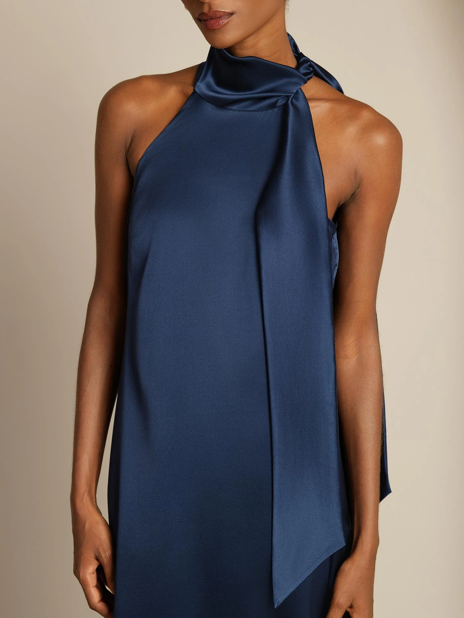 19Momme Silk Sleeveless Tie Neck Midi Dress - Image 20