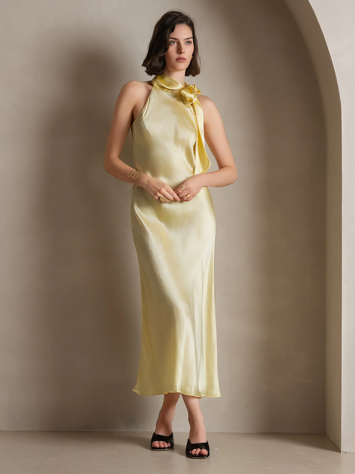 19Momme Silk Sleeveless Tie Neck Midi Dress - Image 3