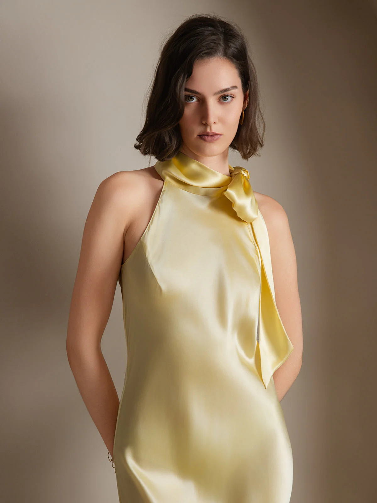 19Momme Silk Sleeveless Tie Neck Midi Dress - Image 4