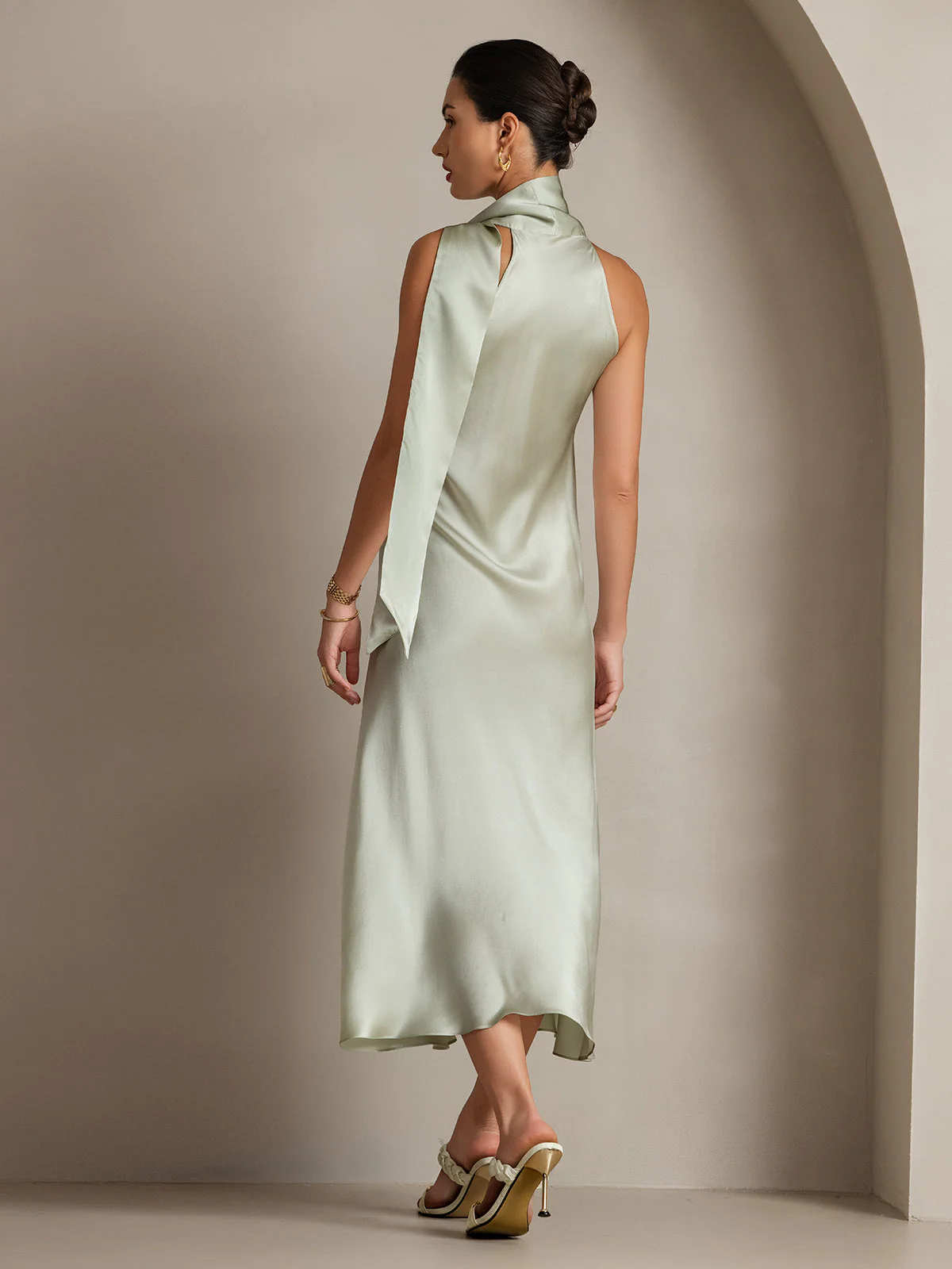 19Momme Silk Sleeveless Tie Neck Midi Dress - Image 42