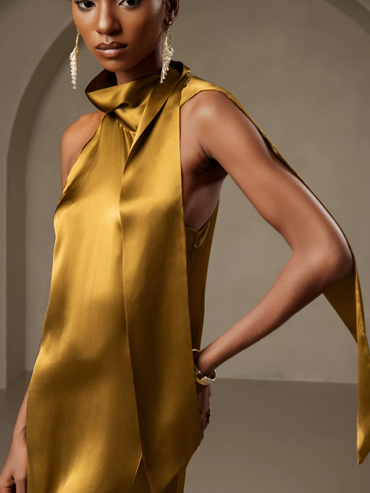 19Momme Silk Sleeveless Tie Neck Midi Dress - Image 58