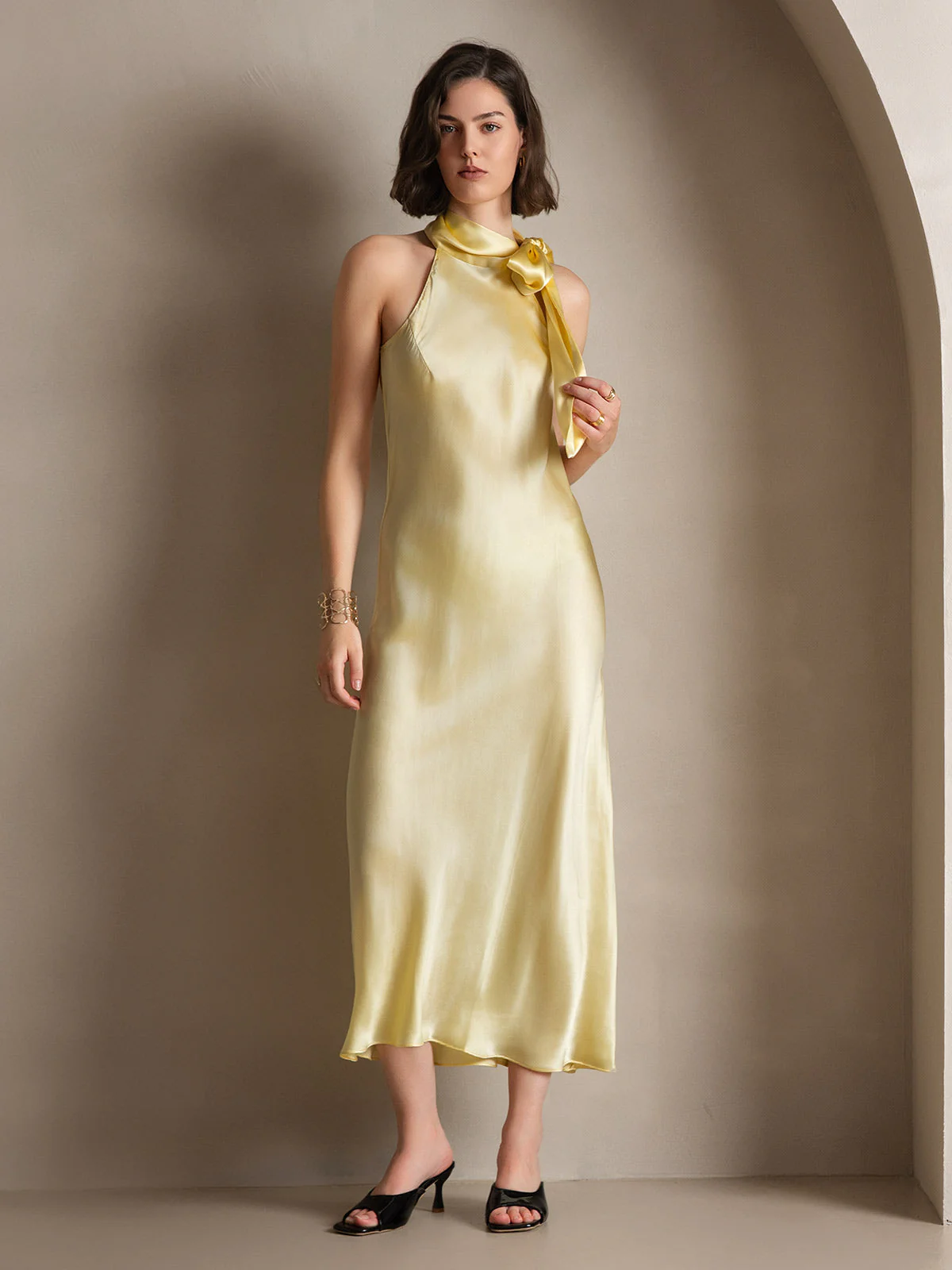 19Momme Silk Sleeveless Tie Neck Midi Dress - Image 7