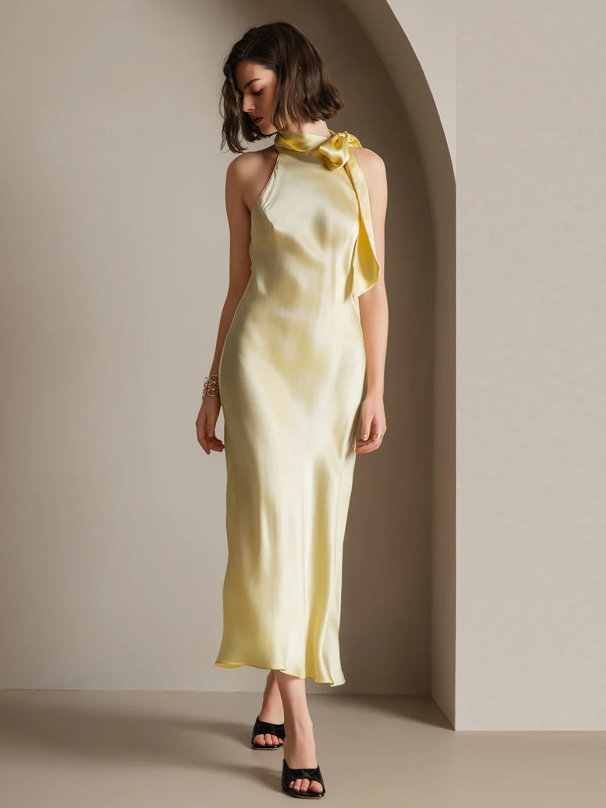 19Momme Silk Sleeveless Tie Neck Midi Dress - Image 8