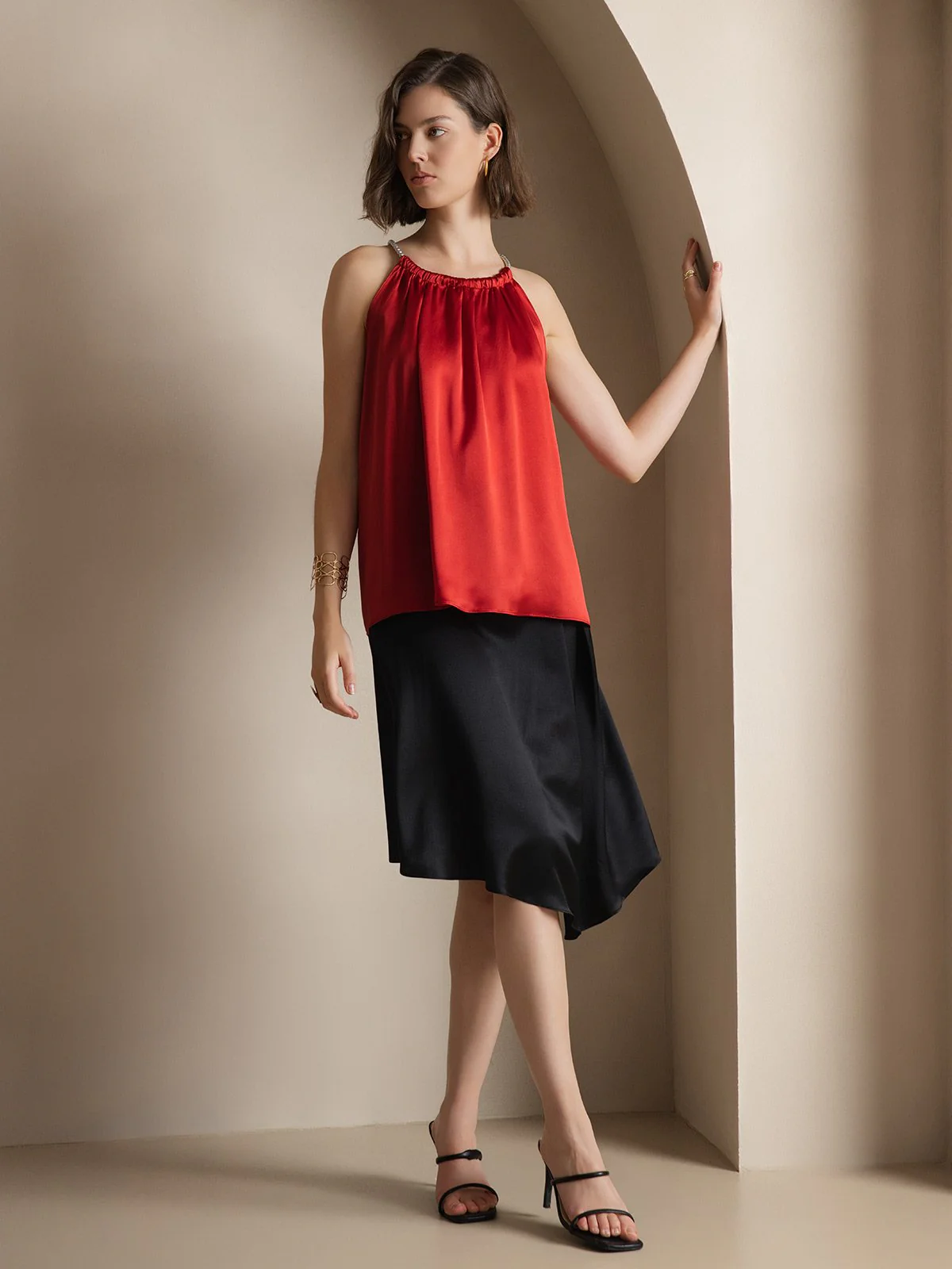 Clearance(Ships to UK Only) - 19Momme Silk Relaxed Pearl-tie Neck Tank Top - Image 6