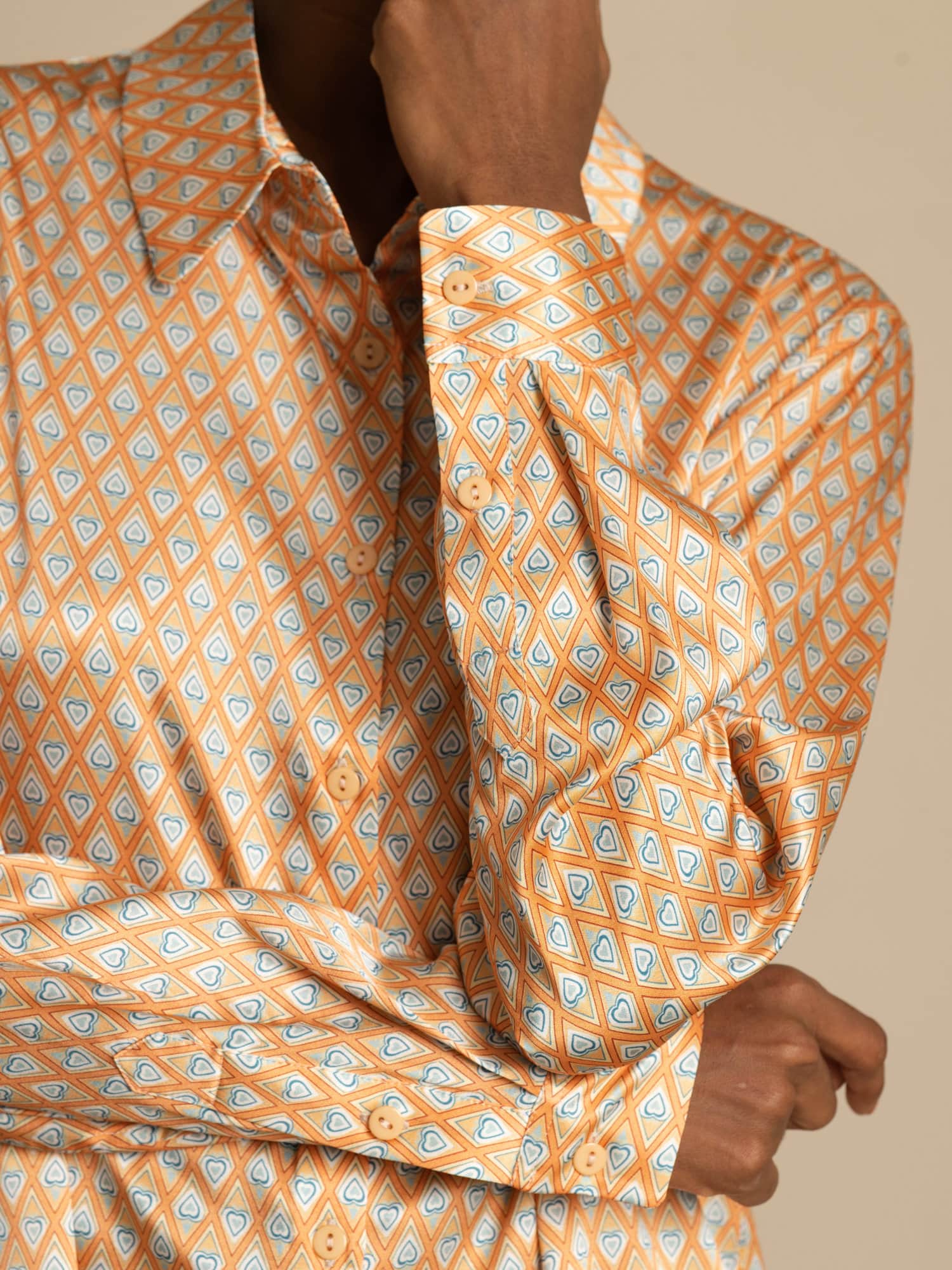 19Momme Silk Geometric Print Long Sleeve Lapel Collar Women's Shirt - Image 4
