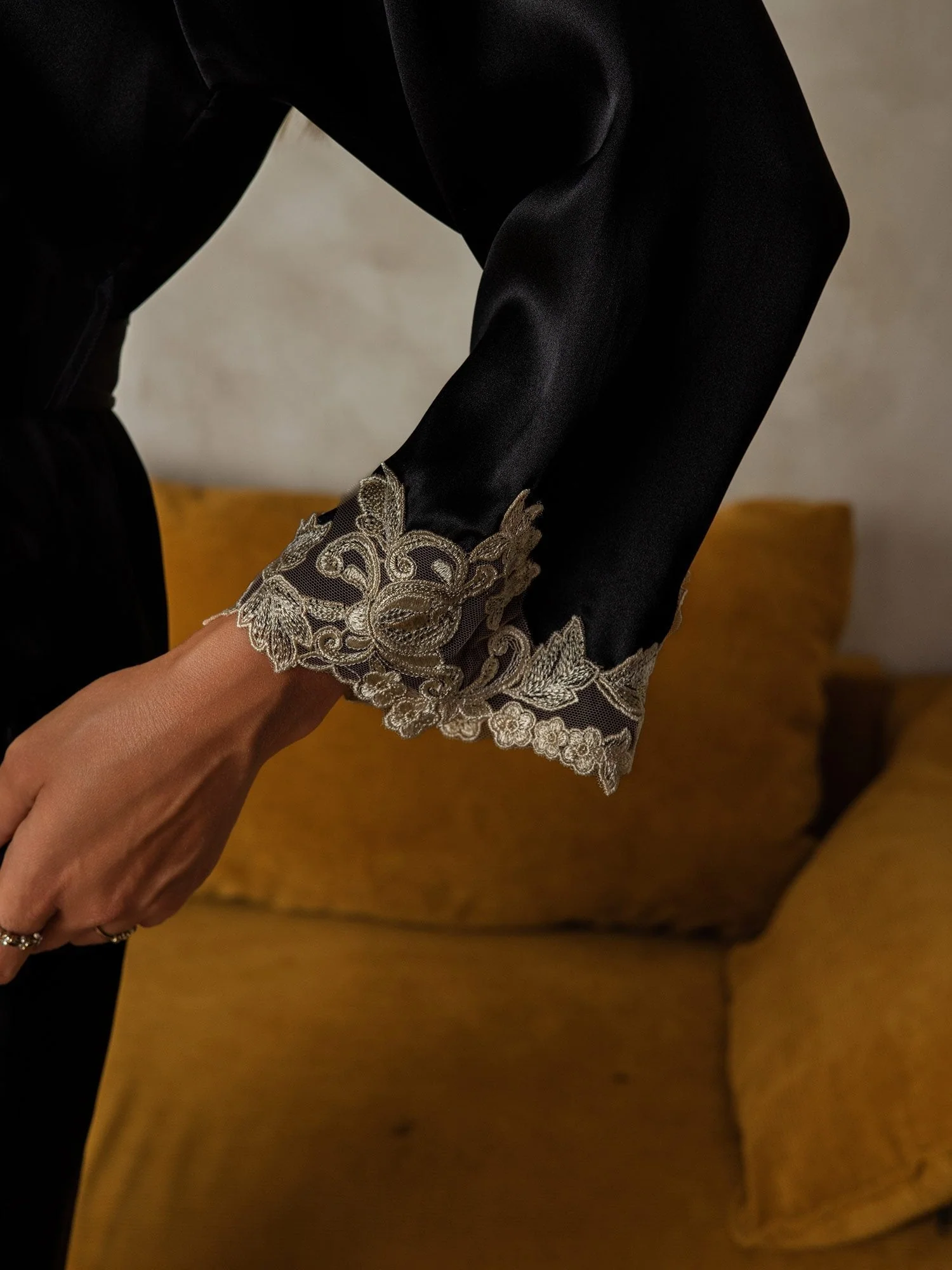 Silk Lace Cuffs Dressing Gown Wrap Kimono Belted with 3/4 Sleeves - Image 20