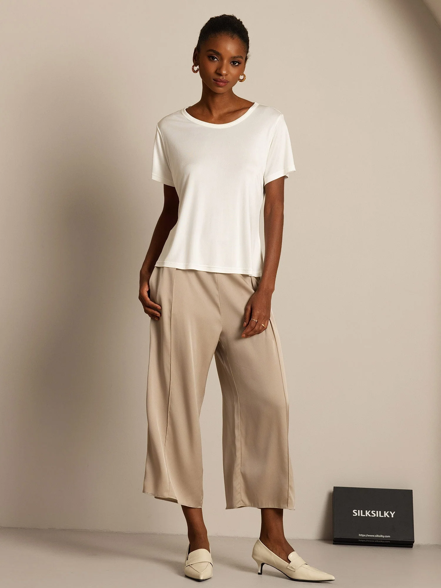 Pure Silk Jersey Short Sleeve Women's T-Shirt - Image 21