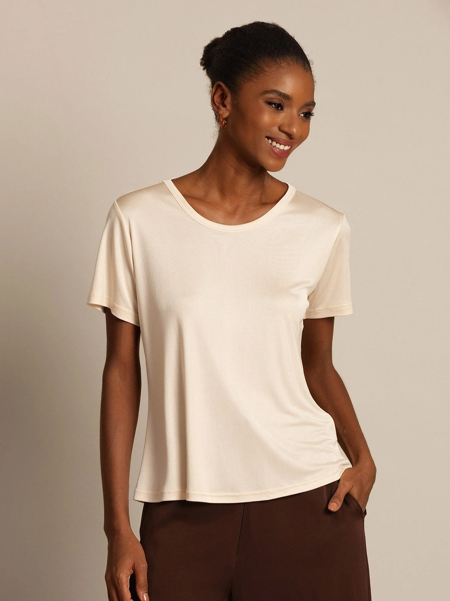 Pure Silk Jersey Short Sleeve Women's T-Shirt - Image 29