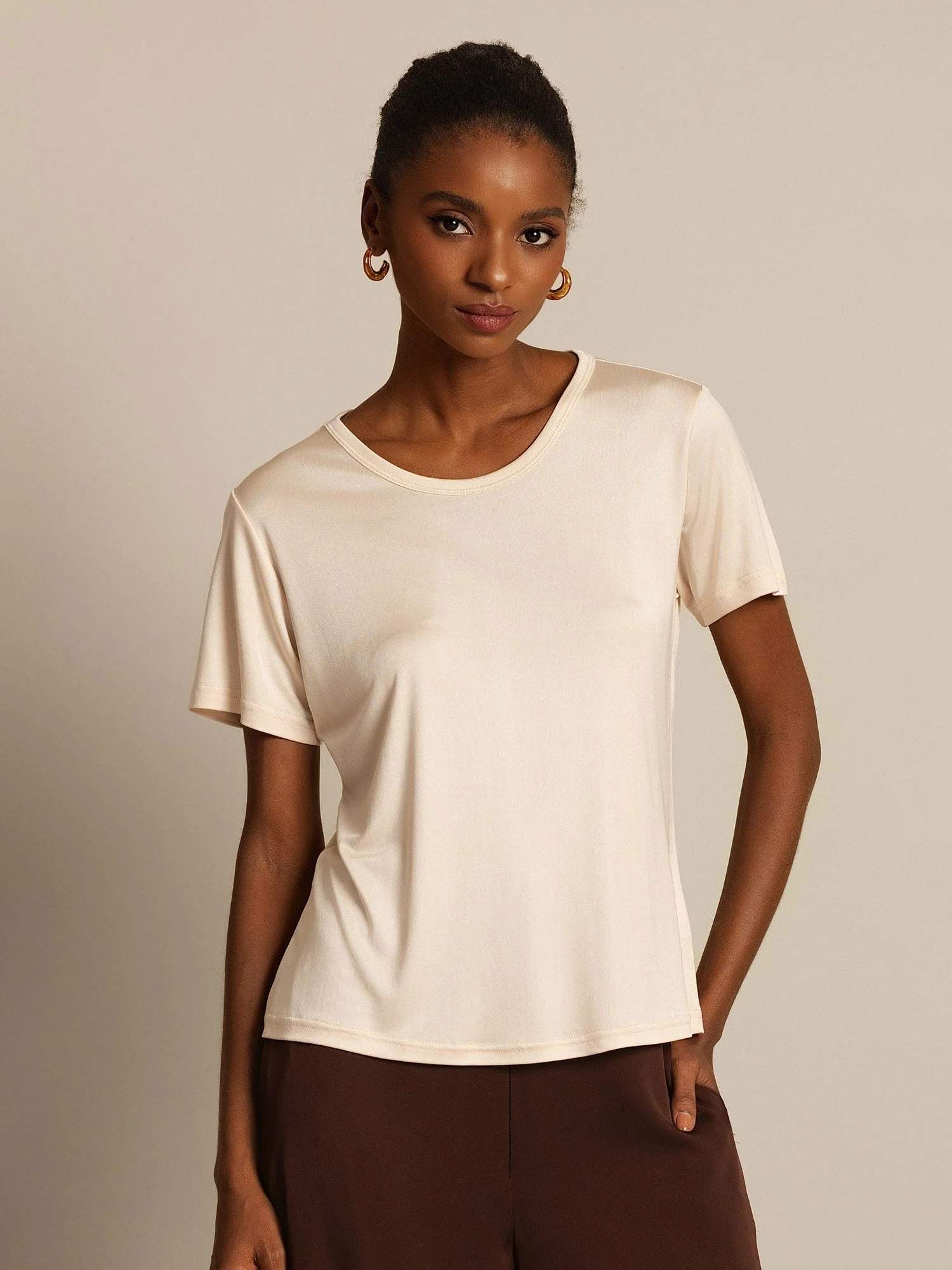 Pure Silk Jersey Short Sleeve Women's T-Shirt - Image 34