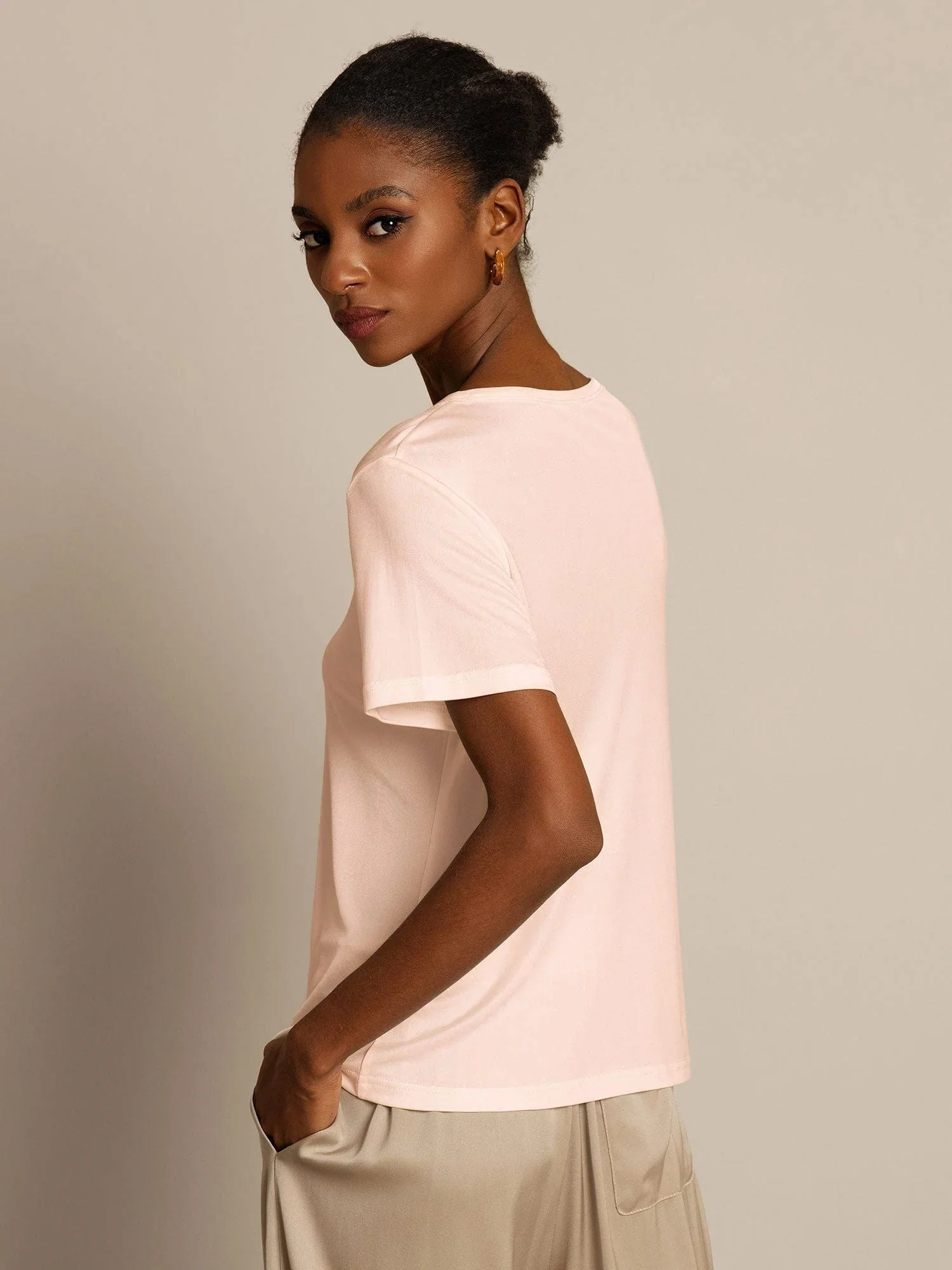 Pure Silk Jersey Short Sleeve Women's T-Shirt - Image 37