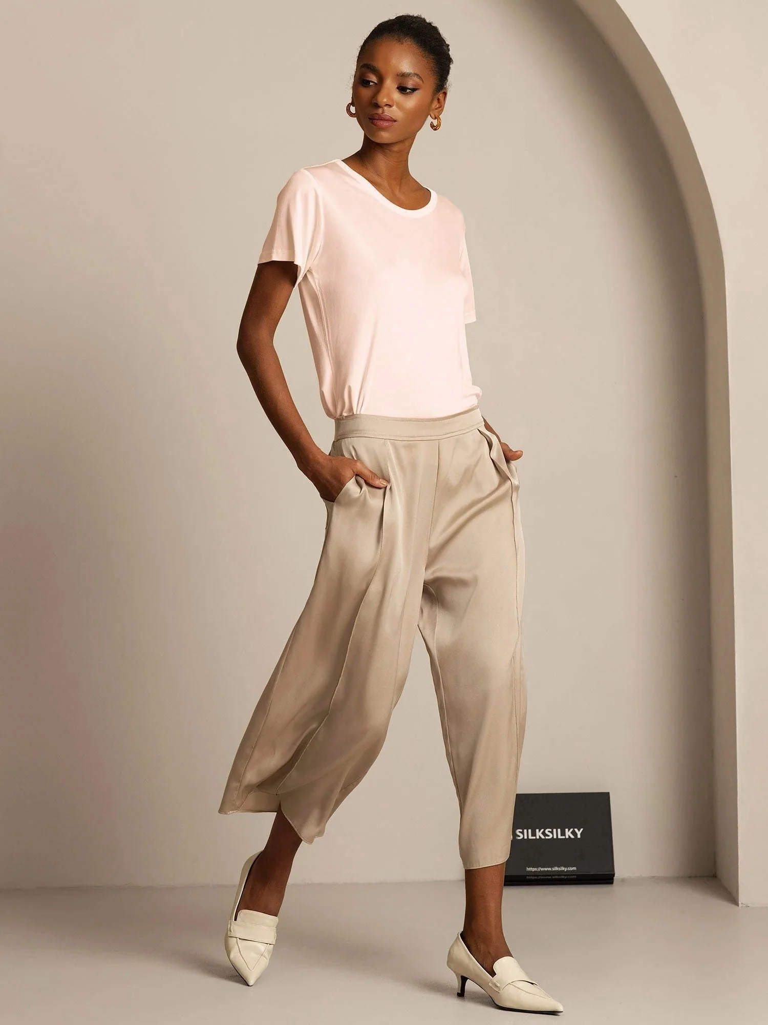 Pure Silk Jersey Short Sleeve Women's T-Shirt - Image 41