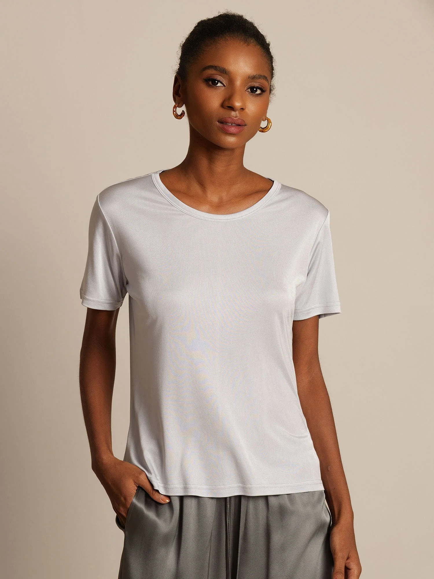 Pure Silk Jersey Short Sleeve Women's T-Shirt - Image 5