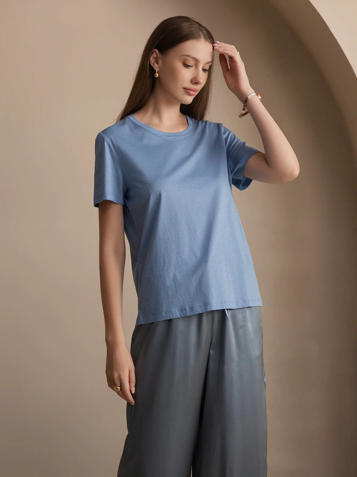 Women's Pure Silk Jersey Short Sleeve Round Neck T-Shirt - Image 27