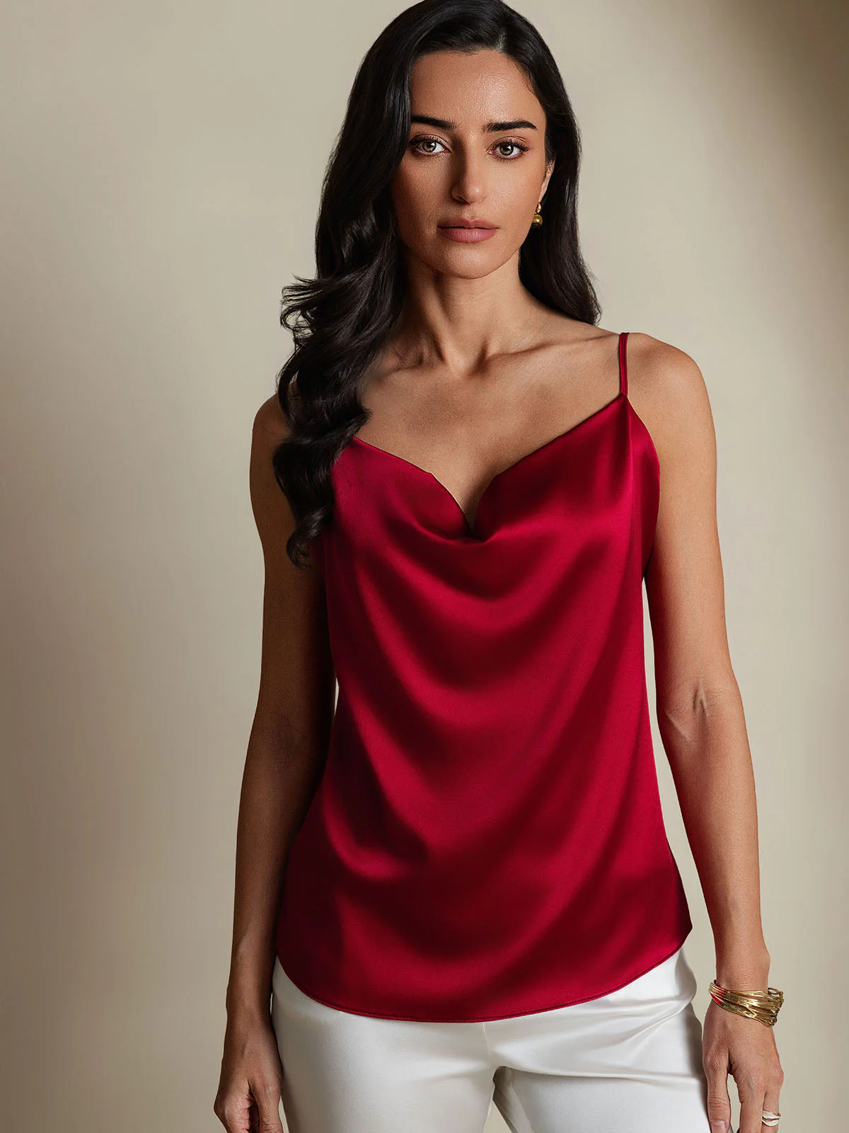 19Momme Silk Spaghetti Strap Cowl Neck Camisoles - Image 24