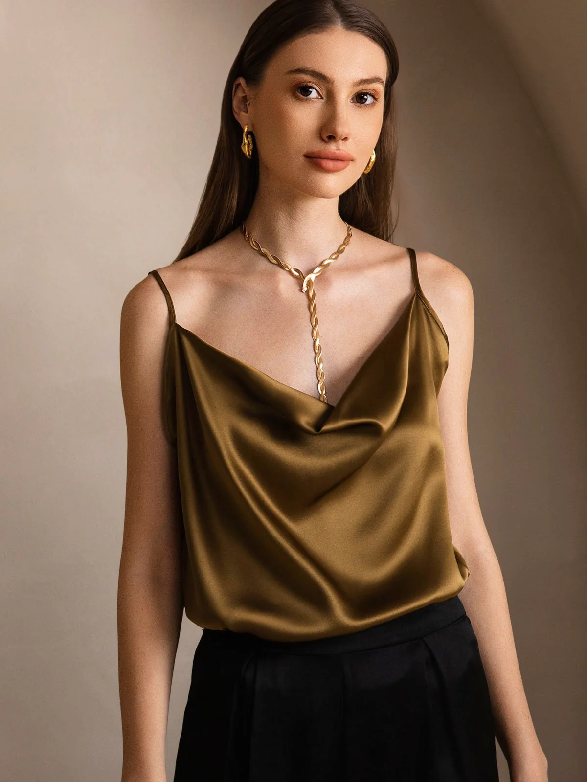 19Momme Silk Spaghetti Strap Cowl Neck Camisoles - Image 34