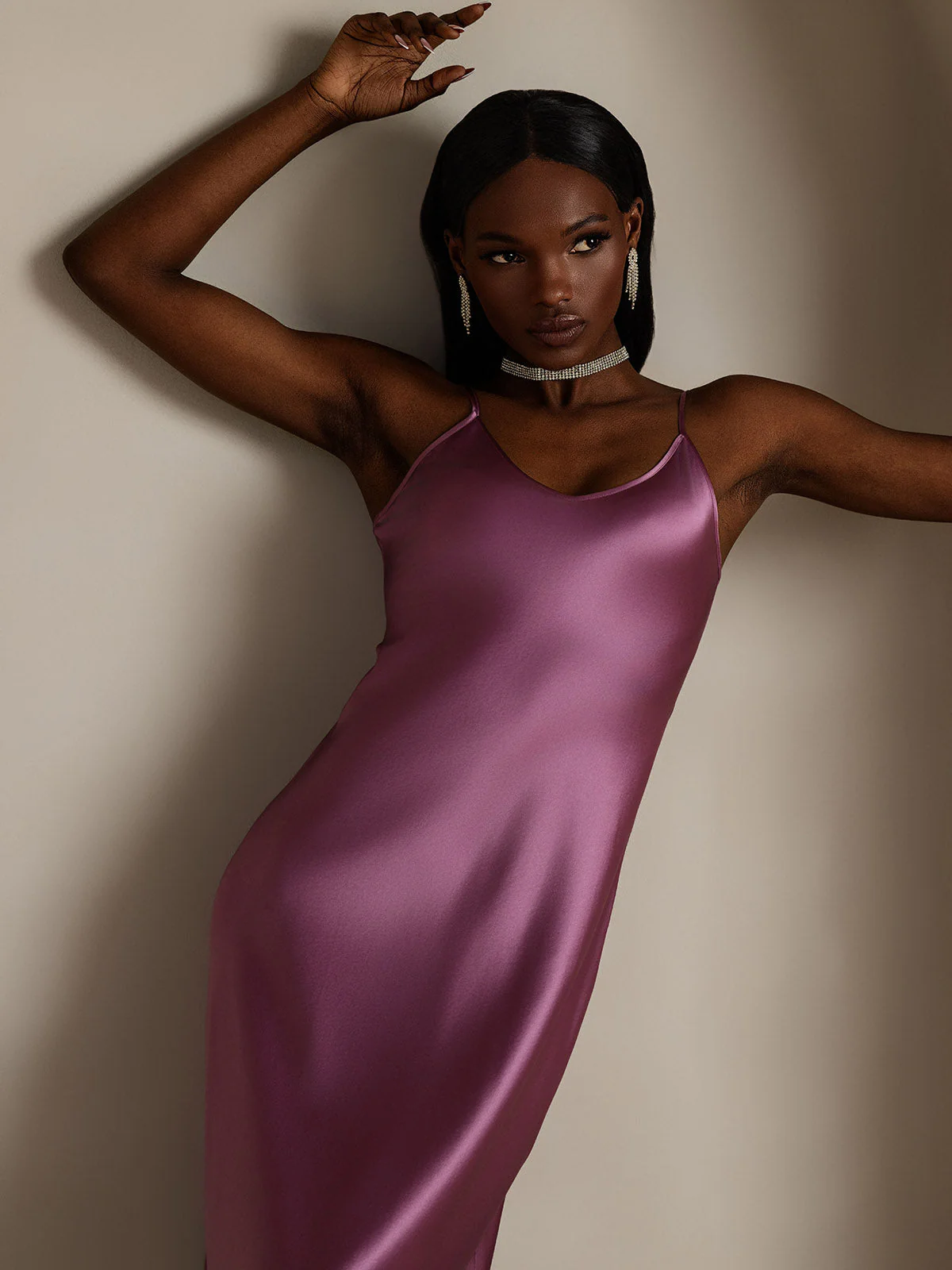 Women's Pure Silk Spaghetti Strap V-neck Midi Nightdress - Image 13