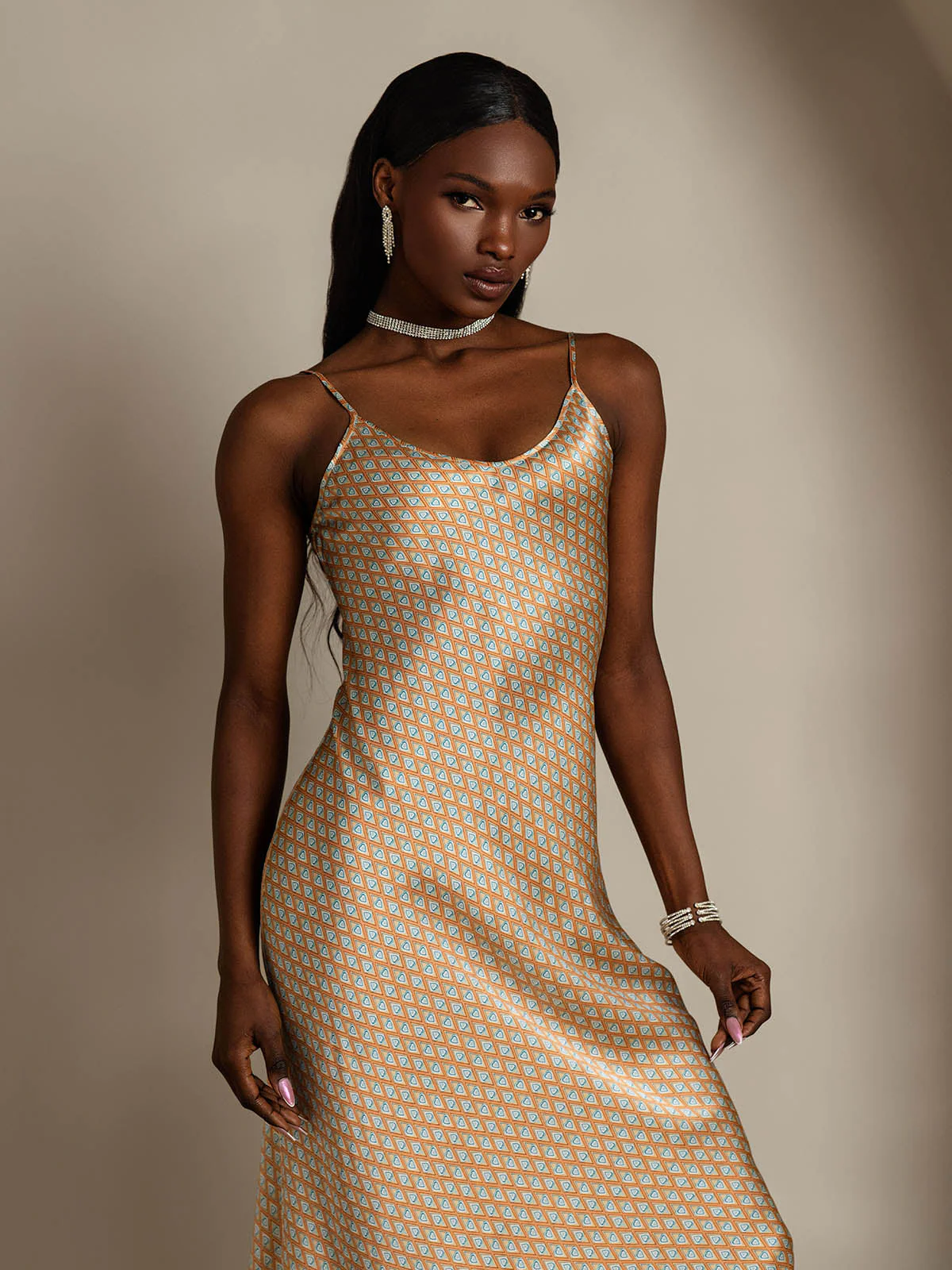 Women's Pure Silk Spaghetti Strap V-neck Midi Nightdress - Image 30