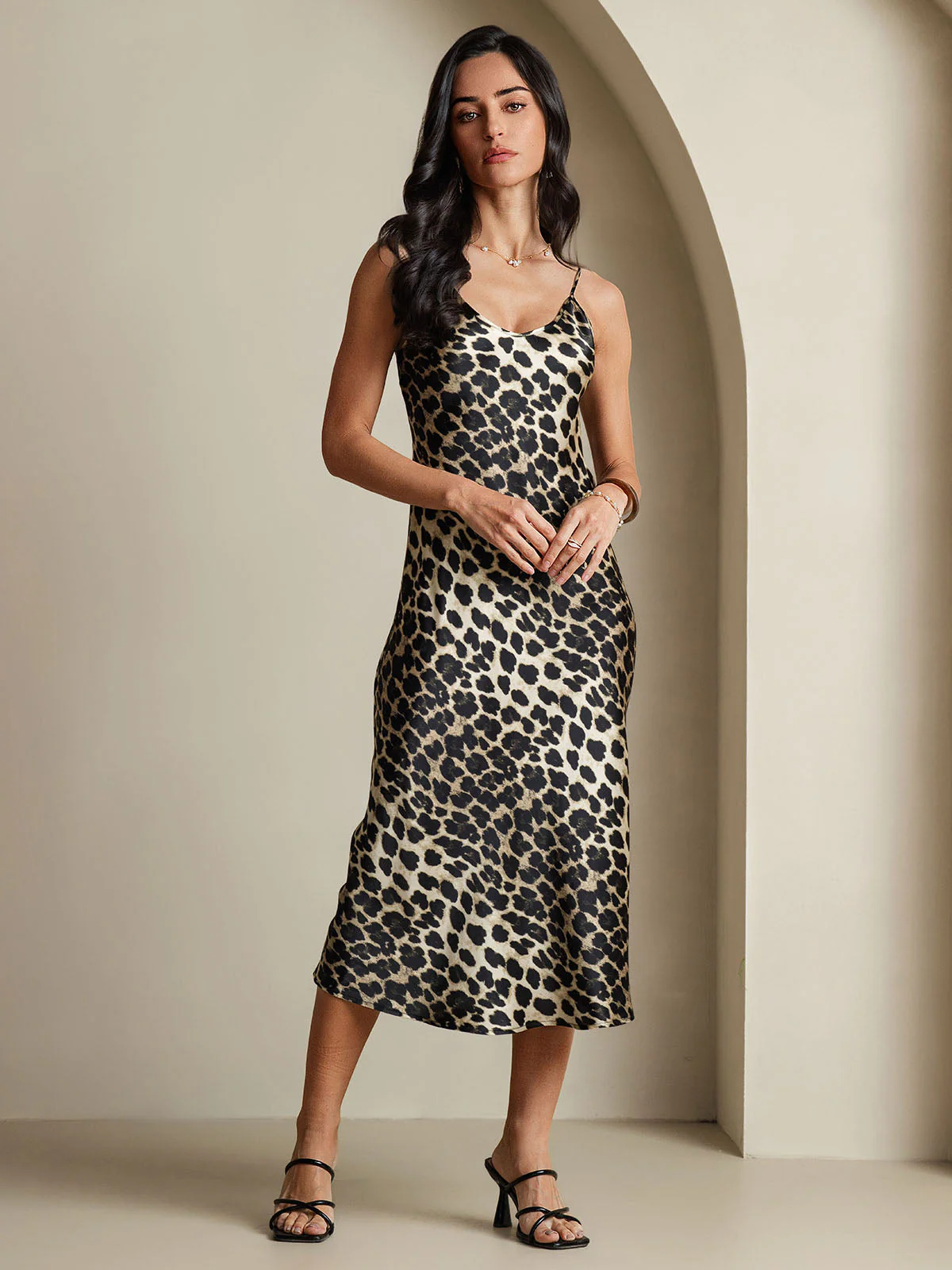 Women's Pure Silk Spaghetti Strap V-neck Midi Nightdress - Image 33