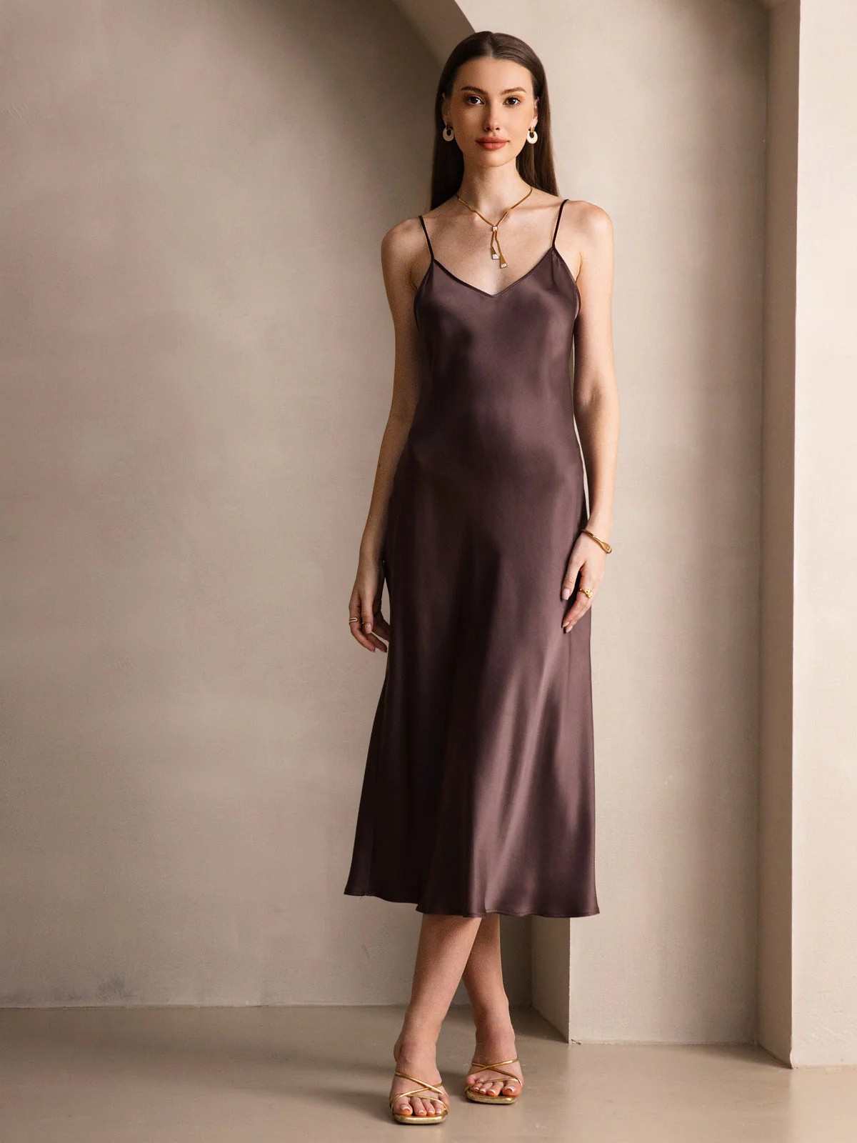 Pure Silk Spaghetti Strap Midi Dress - Image 32