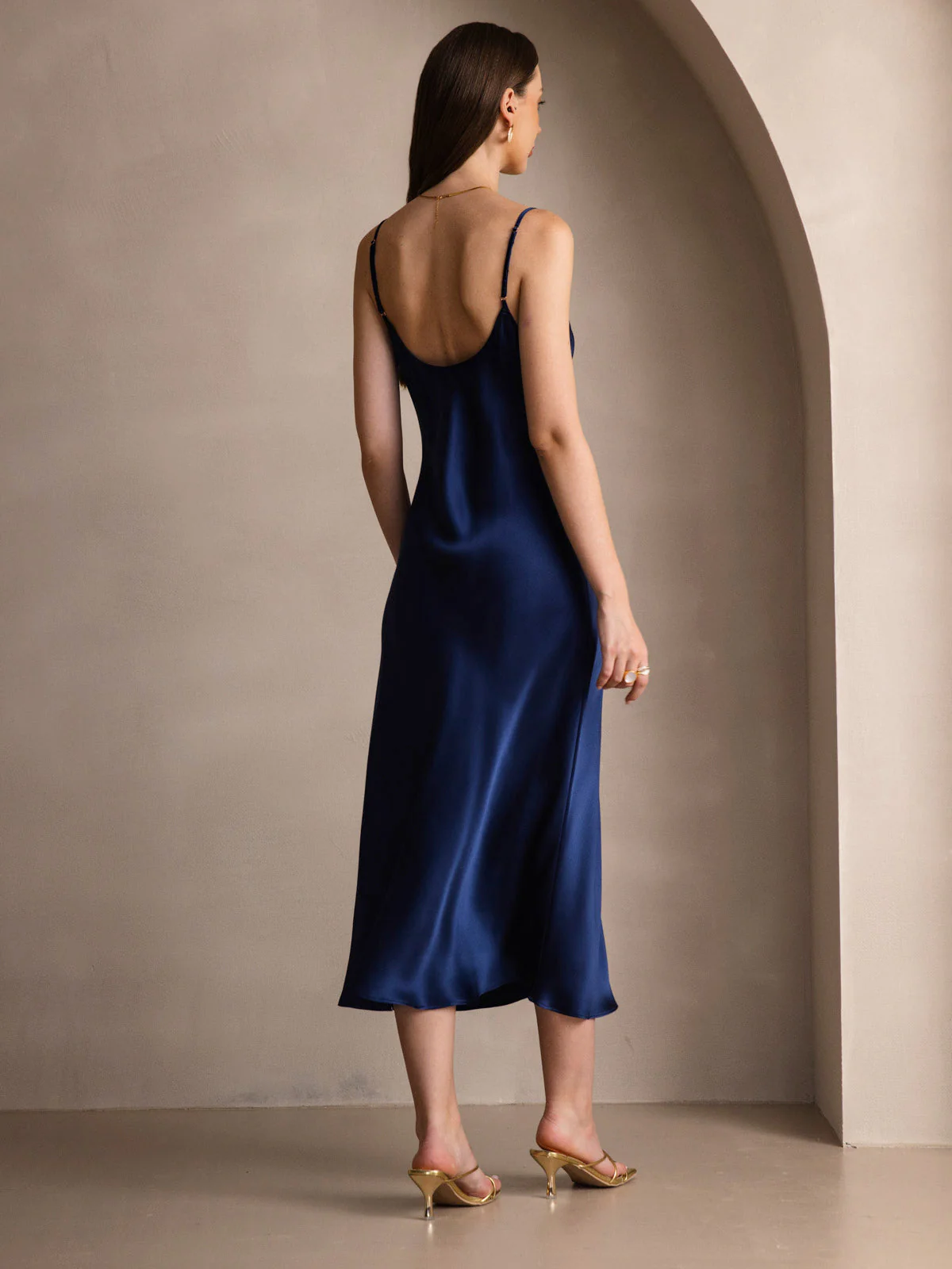 Pure Silk Spaghetti Strap Midi Dress - Image 34
