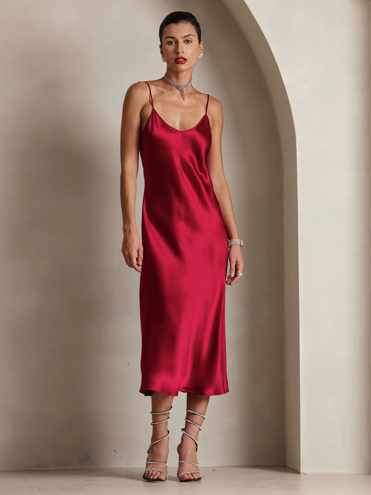 Pure Silk Spaghetti Strap Midi Dress - Image 4