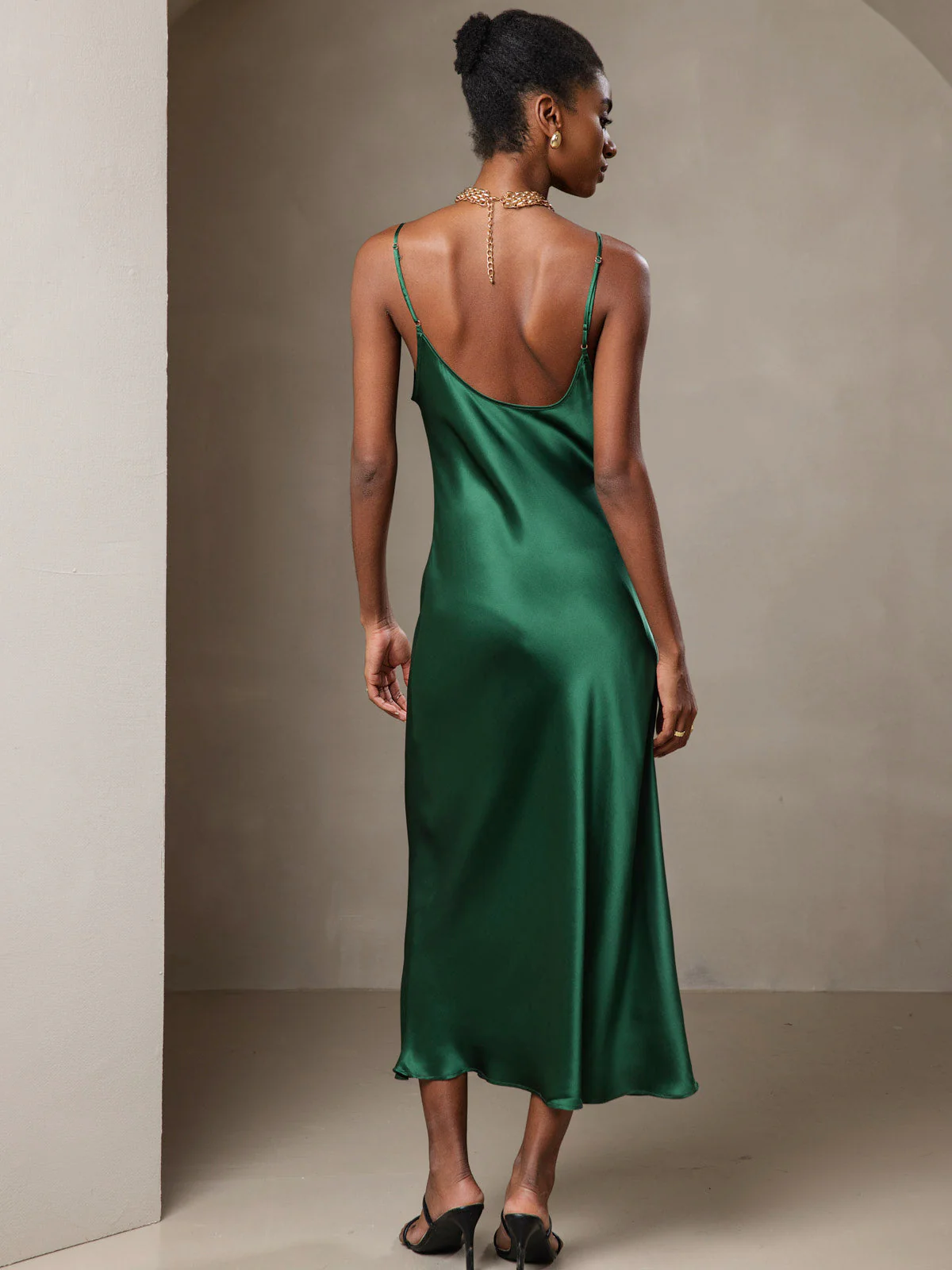 Pure Silk Spaghetti Strap Midi Dress - Image 46