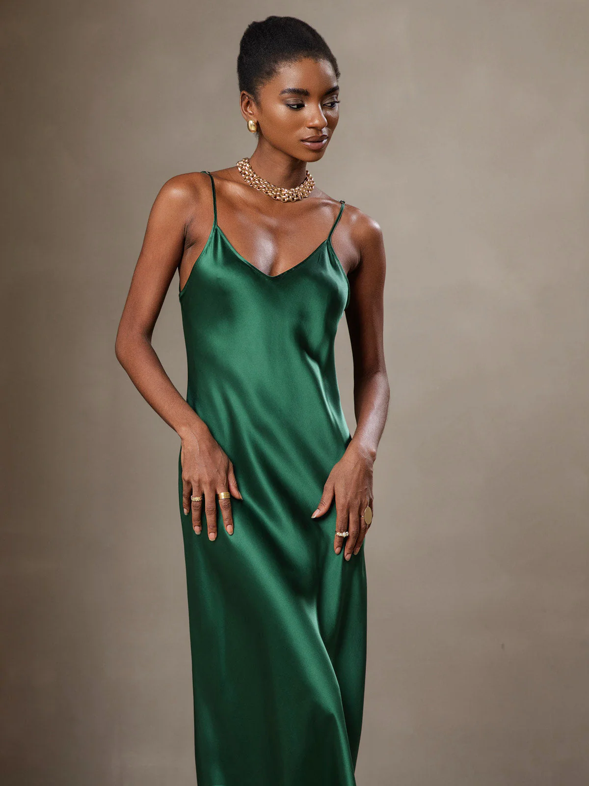 Pure Silk Spaghetti Strap Midi Dress - Image 47