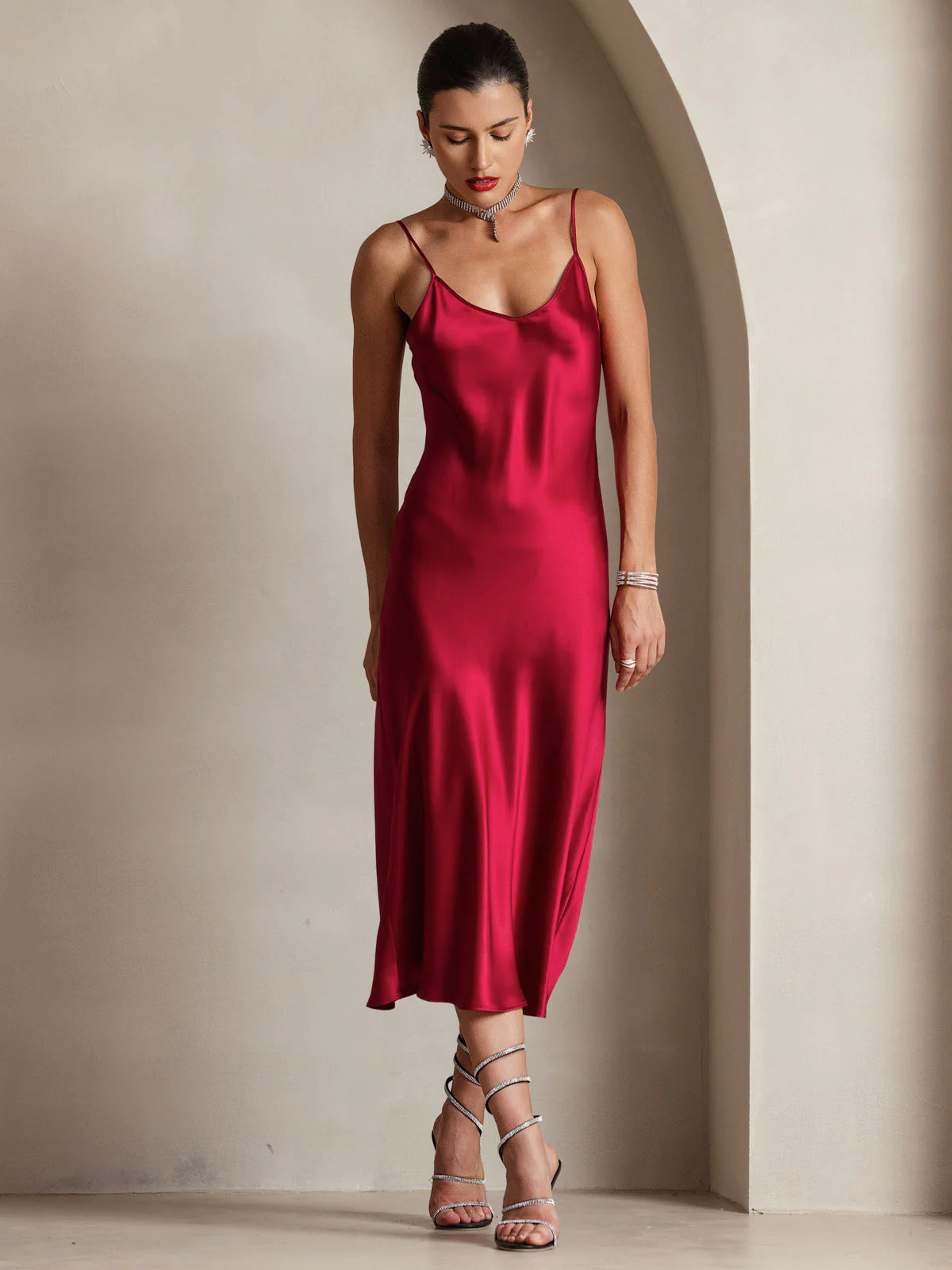 Pure Silk Spaghetti Strap Midi Dress - Image 5