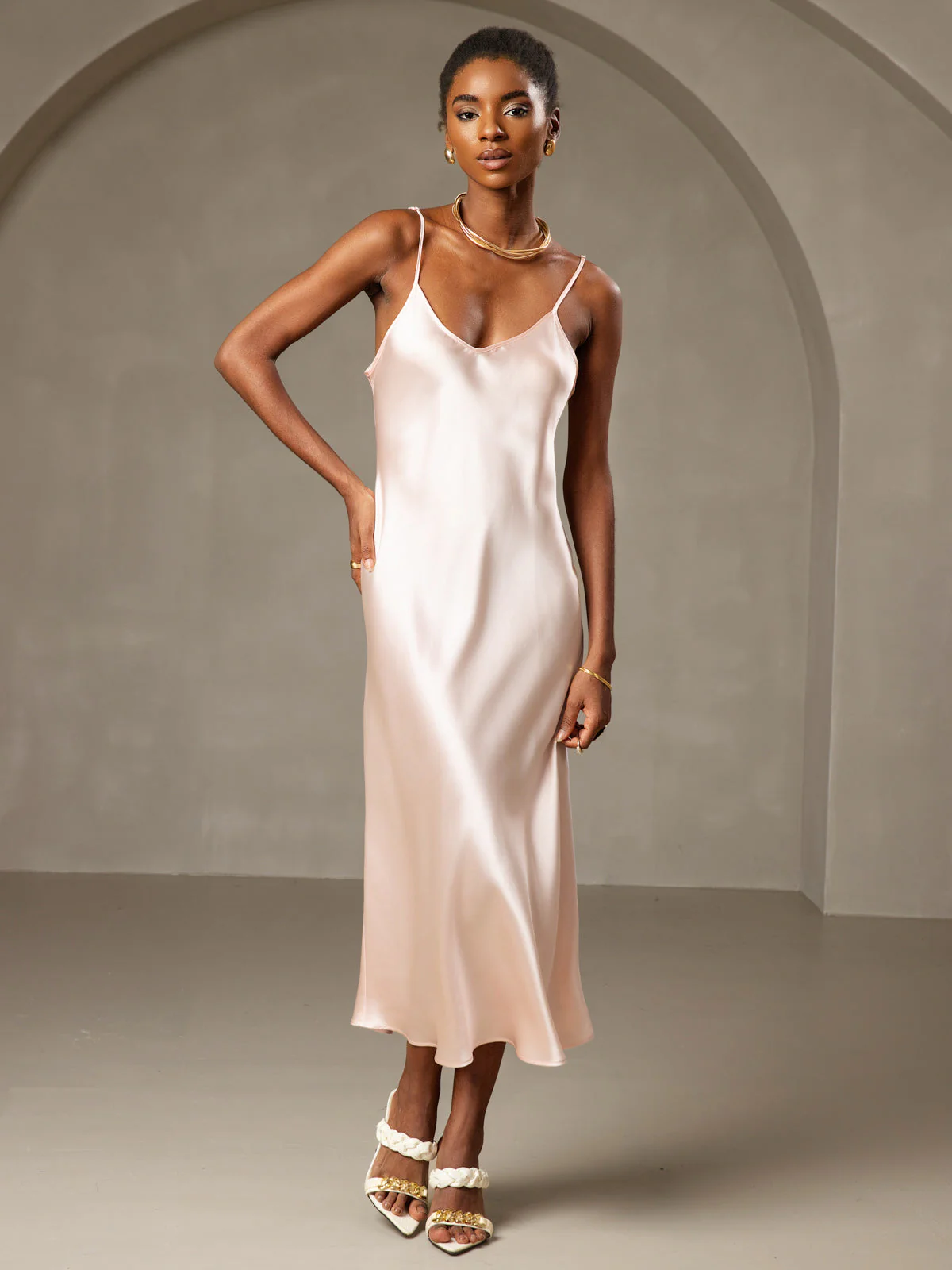 Pure Silk Spaghetti Strap Midi Dress - Image 53