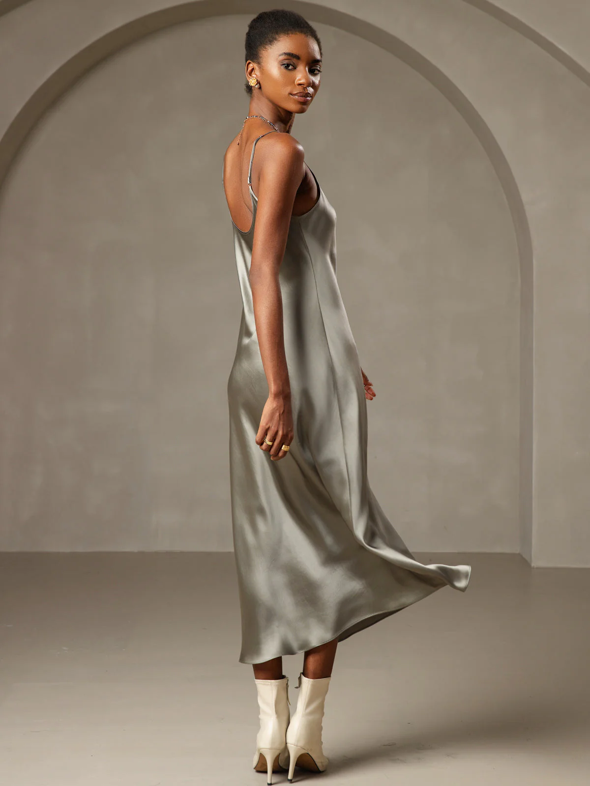 Pure Silk Spaghetti Strap Midi Dress - Image 57