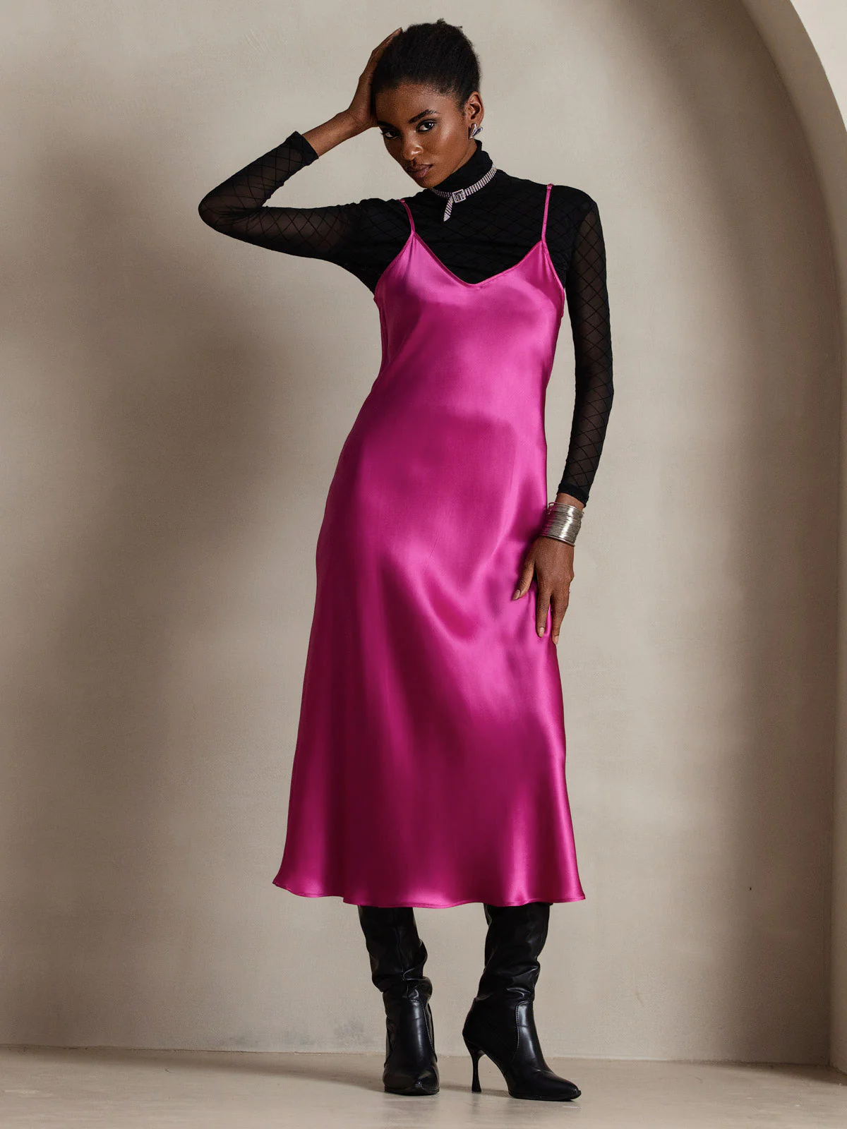 Pure Silk Spaghetti Strap Midi Dress - Image 62