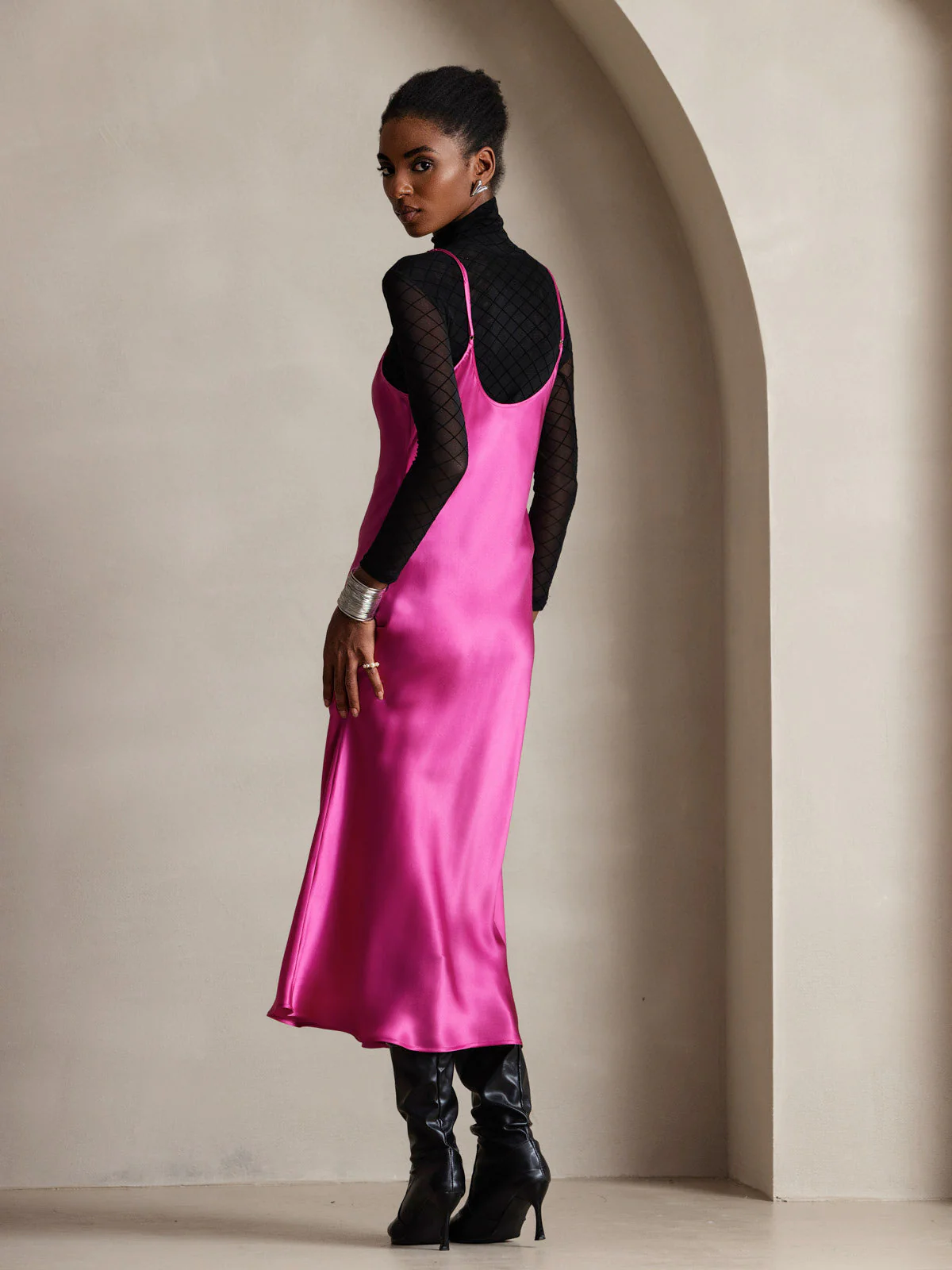 Pure Silk Spaghetti Strap Midi Dress - Image 63