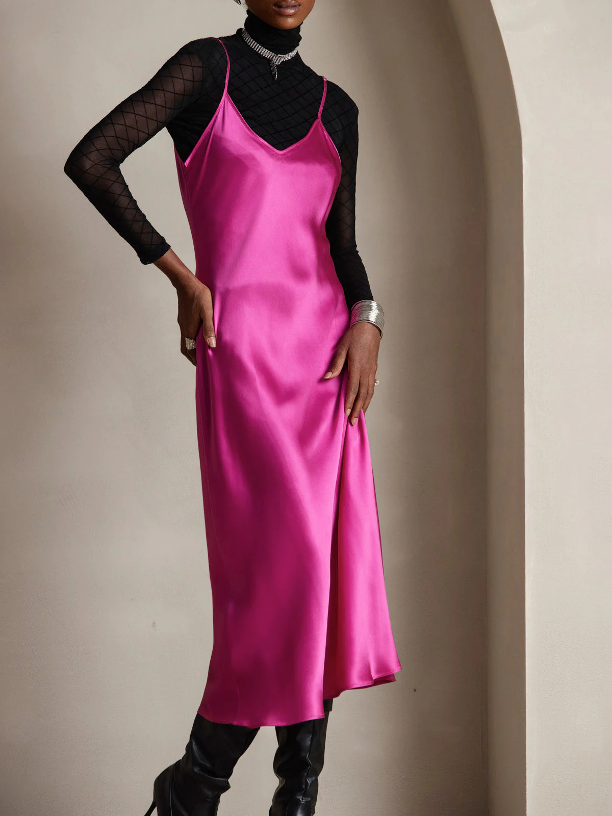 Pure Silk Spaghetti Strap Midi Dress - Image 67
