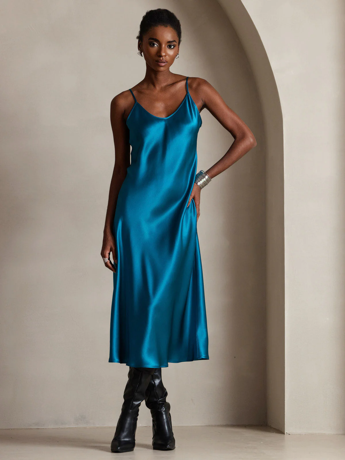 Pure Silk Spaghetti Strap Midi Dress - Image 68