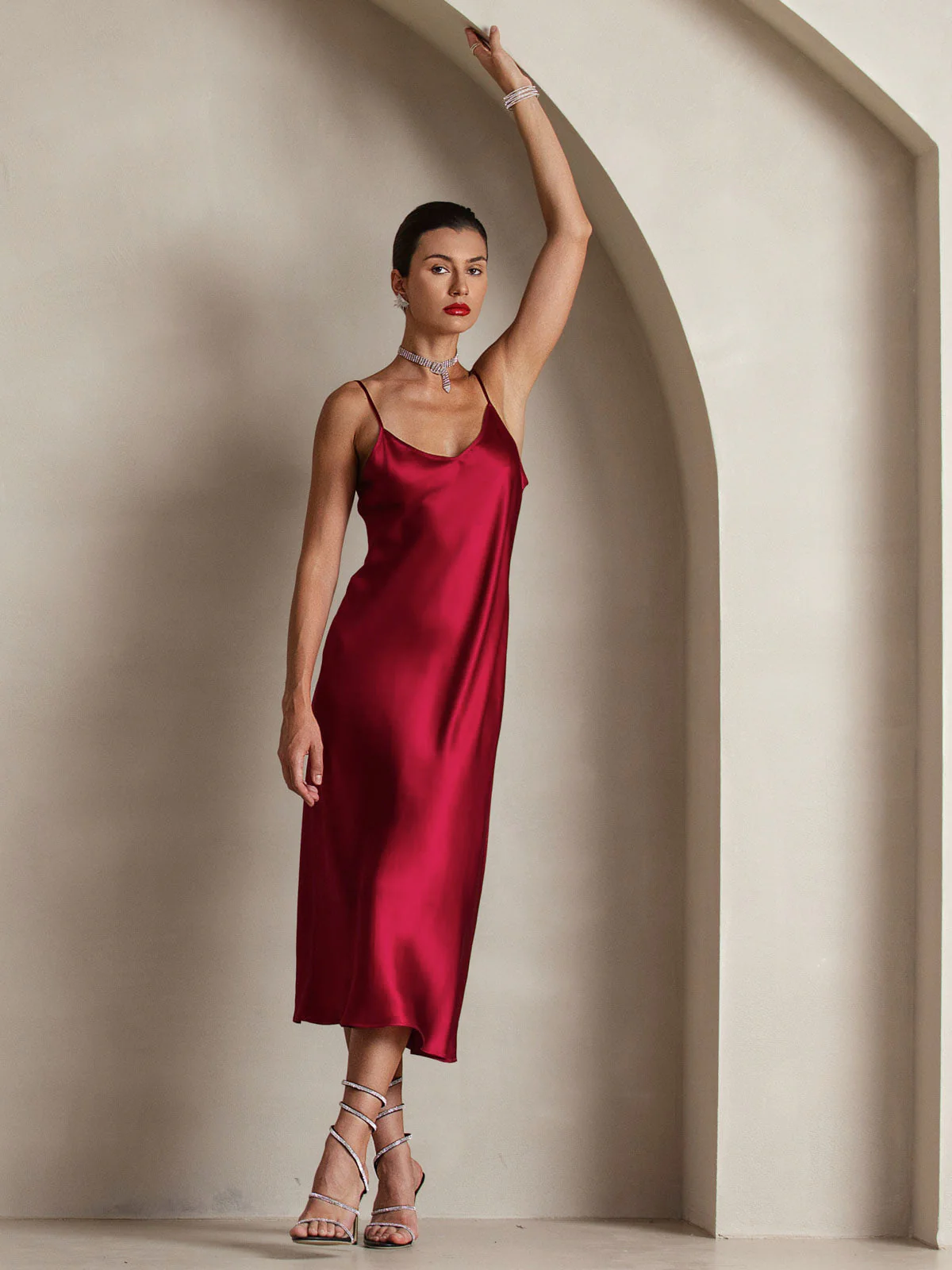 Pure Silk Spaghetti Strap Midi Dress - Image 7