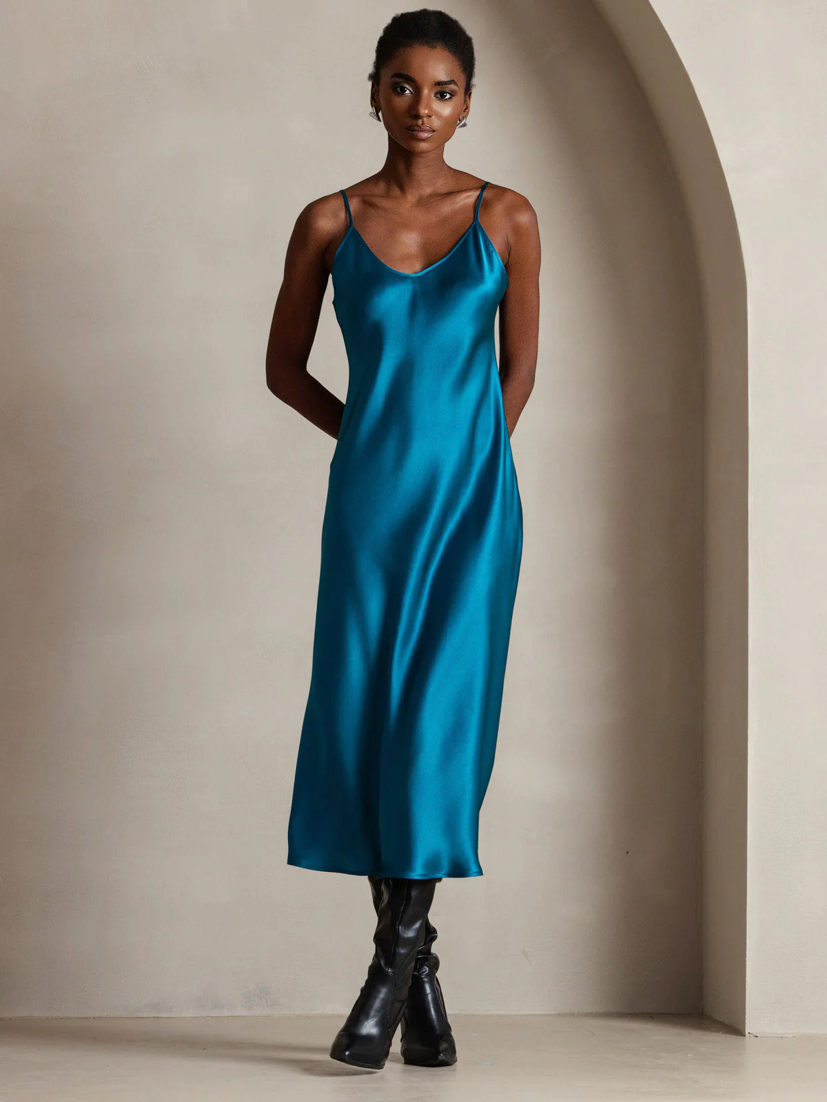 Pure Silk Spaghetti Strap Midi Dress - Image 72