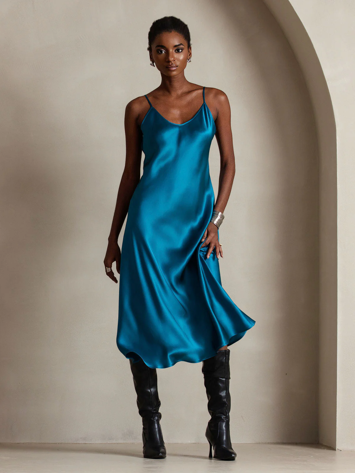 Pure Silk Spaghetti Strap Midi Dress - Image 73