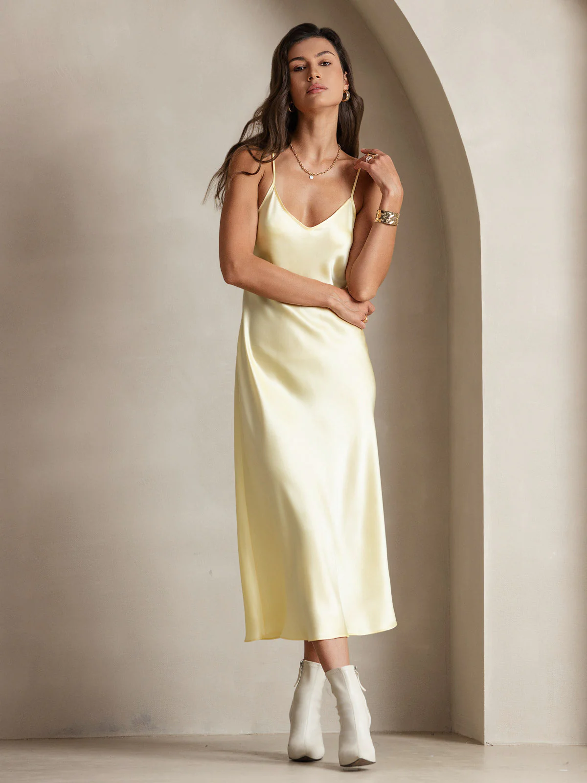 Pure Silk Spaghetti Strap Midi Dress - Image 76