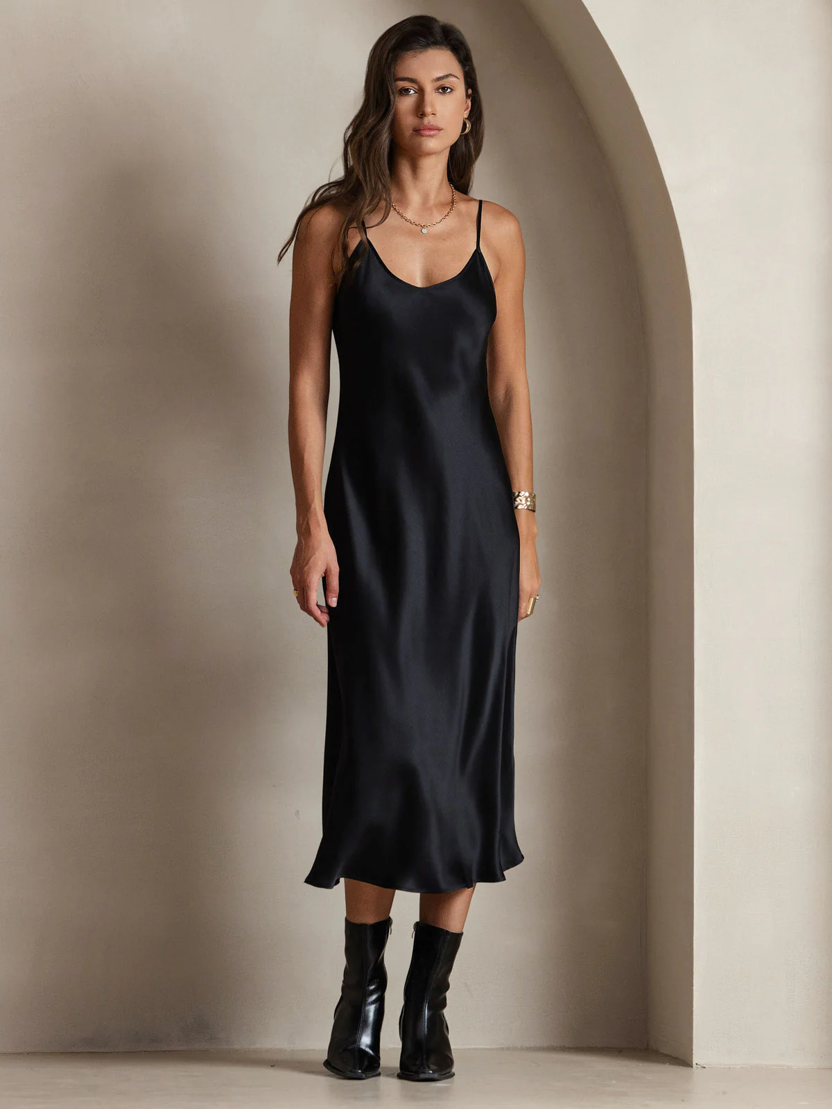 Pure Silk Spaghetti Strap Midi Dress - Image 86