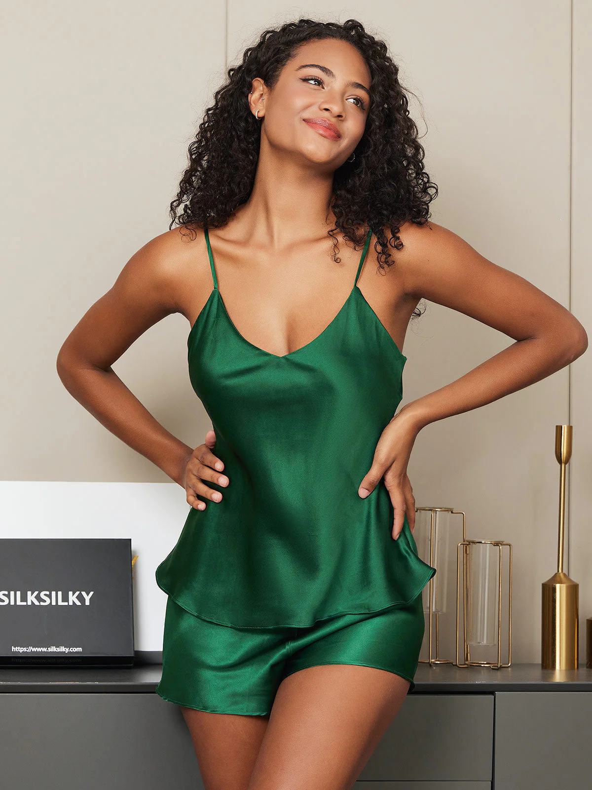 Pure Silk Spaghetti Strap Camisole Set - Image 2