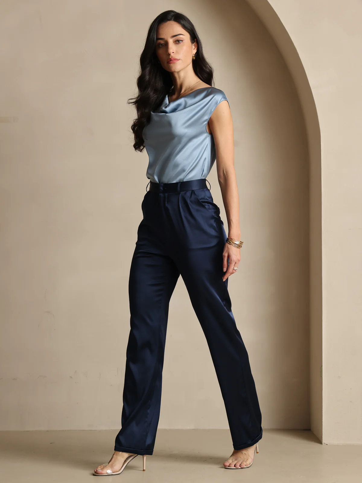 19Momme Silk High Waist Straight Fit Women's Pants with Zipper Side Pockets Design - Image 15