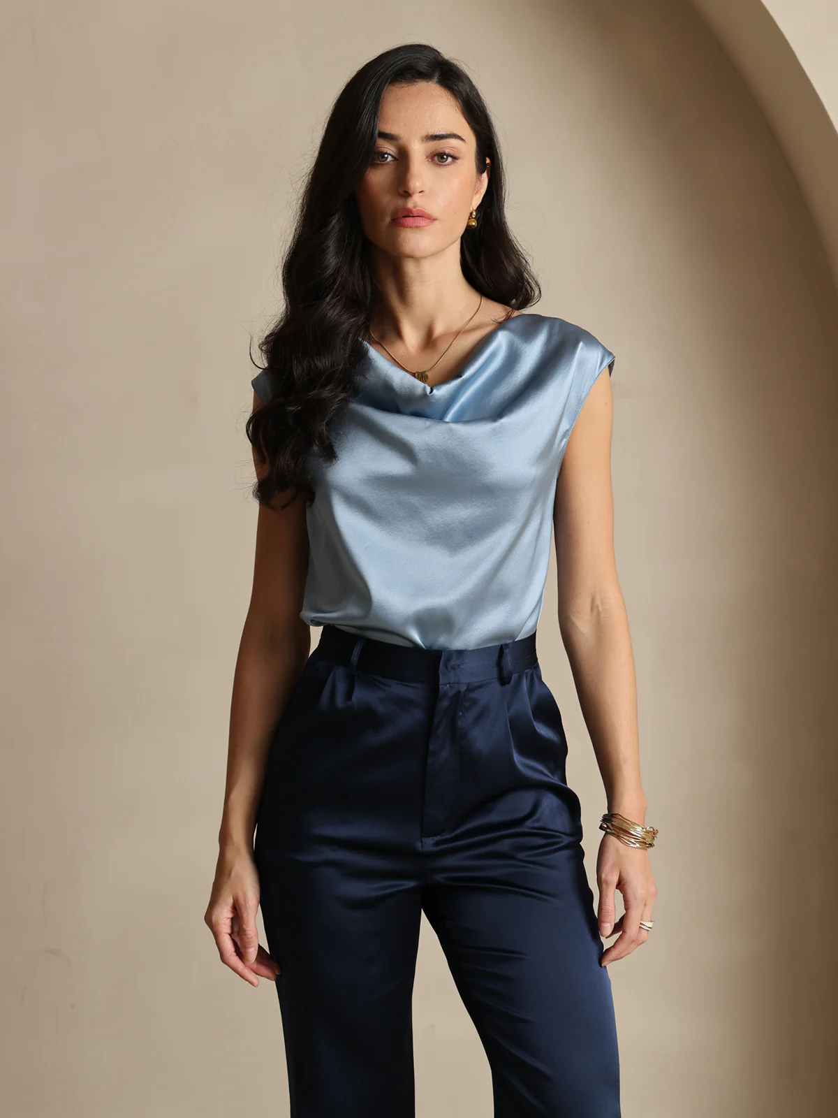 19Momme Silk High Waist Straight Fit Women's Pants with Zipper Side Pockets Design - Image 16