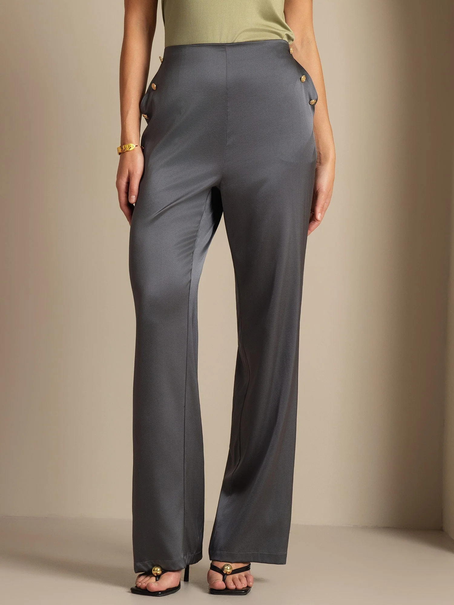 19Momme Silk High Waist Straight Fit Women's Pants with Back Elastic Waist Design - Image 12