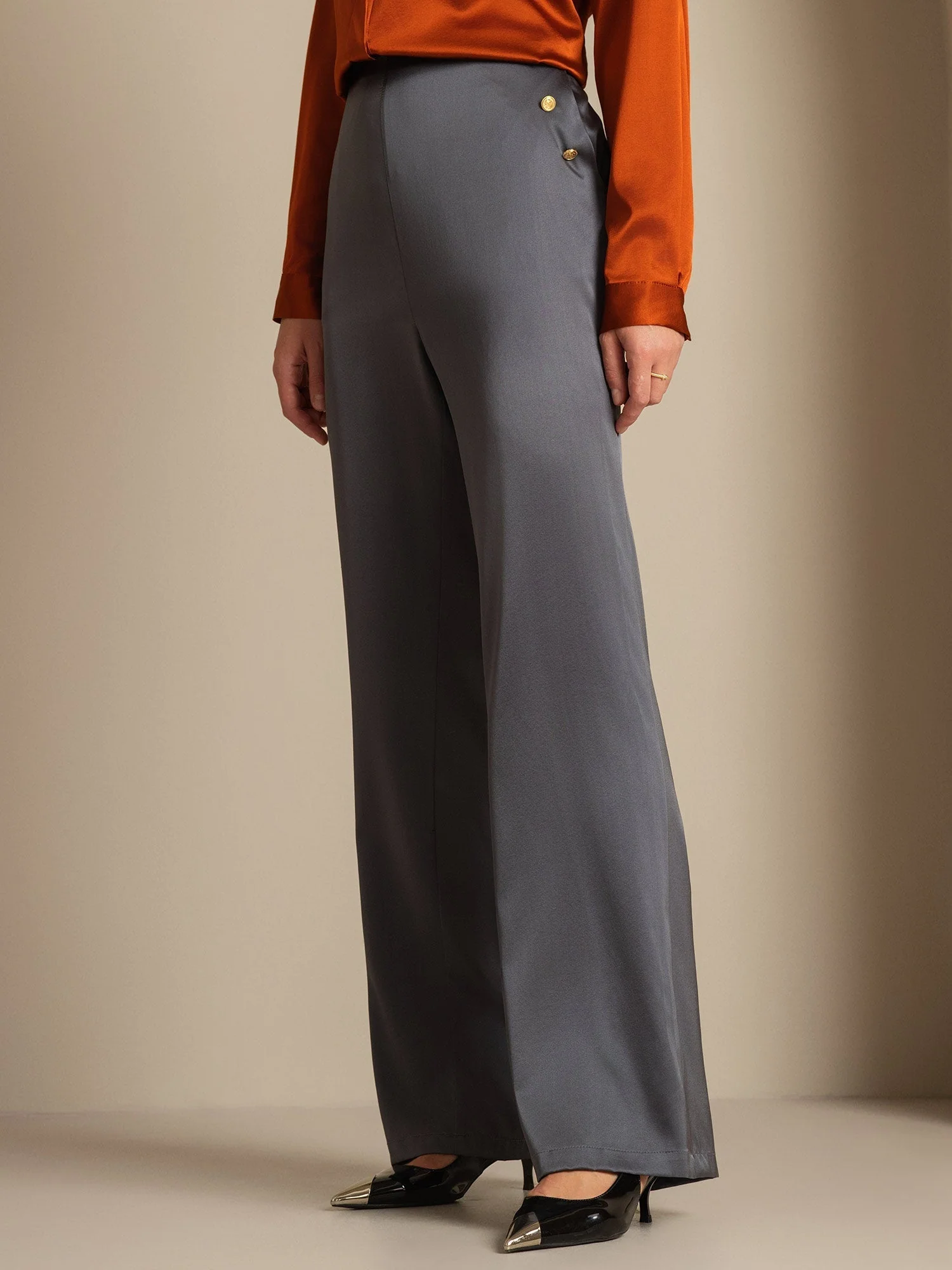 19Momme Silk High Waist Straight Fit Women's Pants with Back Elastic Waist Design - Image 14